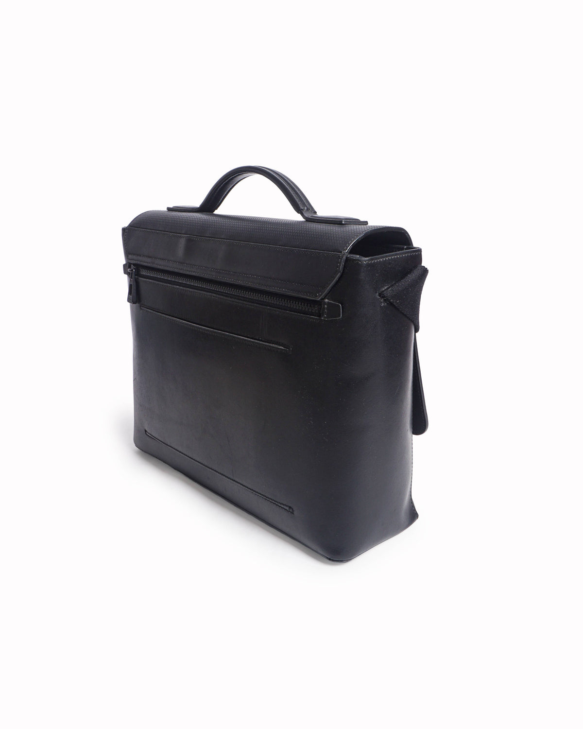 Montblanc Black Cross-Grain Leather Flap Briefcase