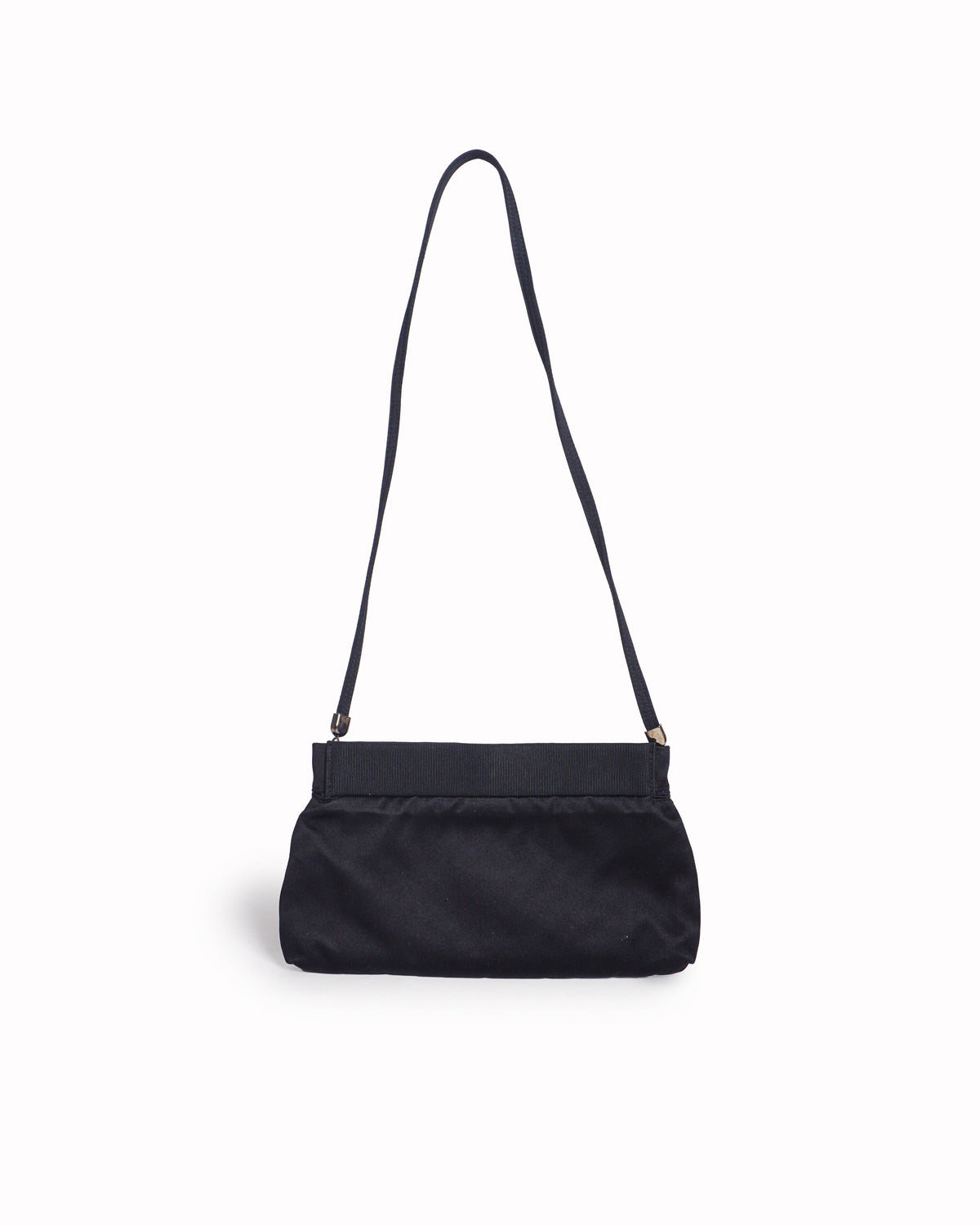 Salvatore Ferragamo Black Satin Vara Crystal Bow Evening Clutch