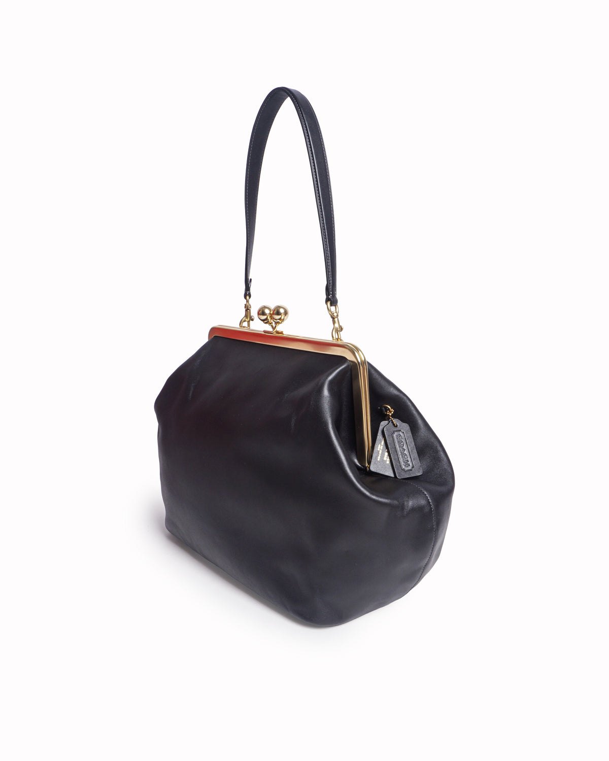 Coach Black Glovetanned Leather Large Kisslock Frame Bag