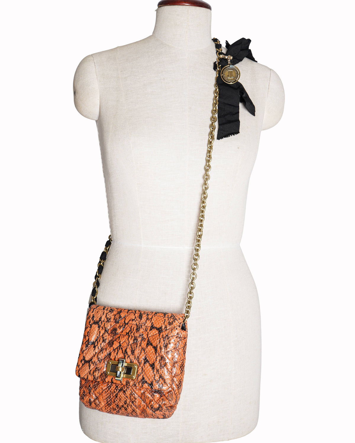 Lanvin Orange Python Leather Crossbody Bag