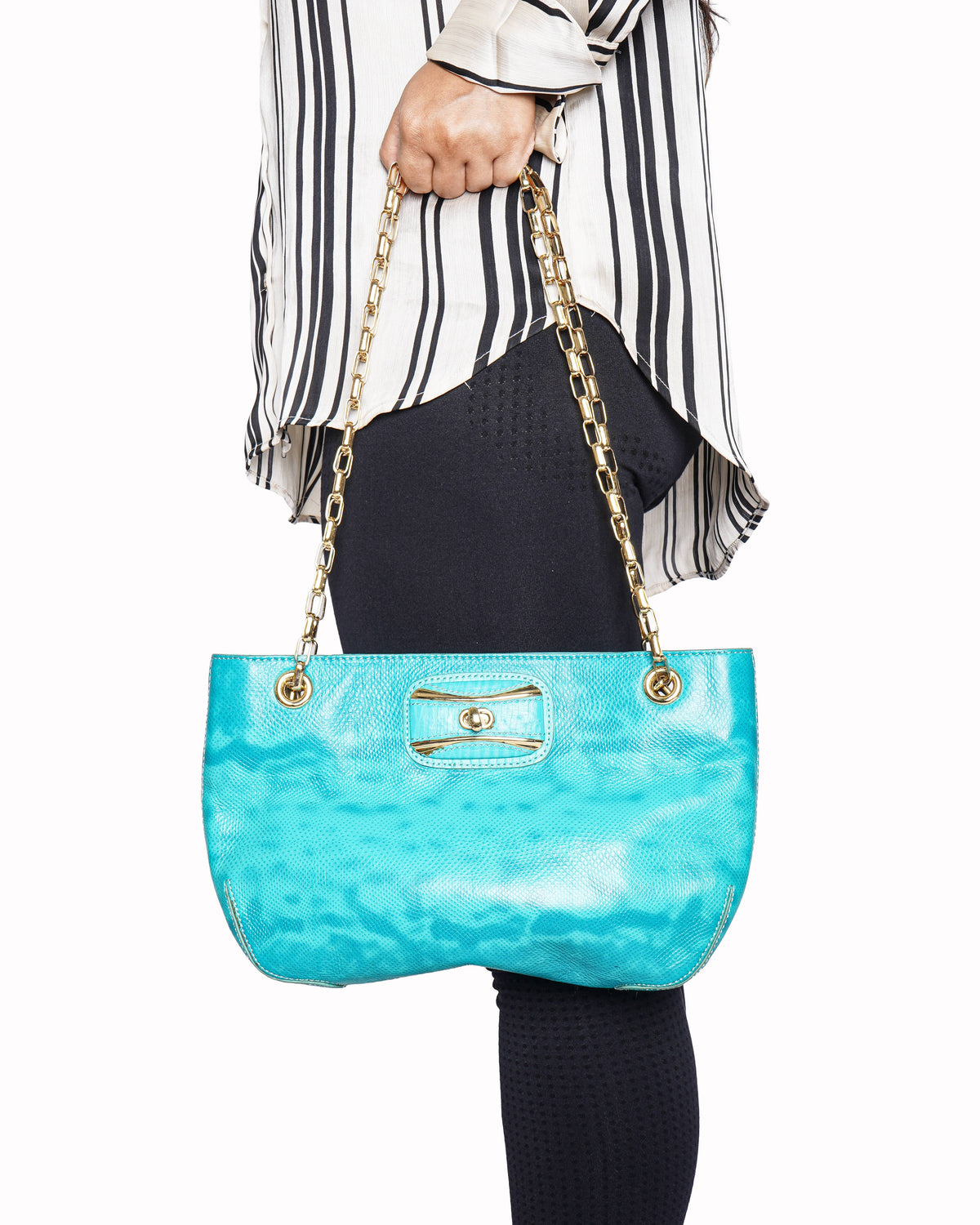 Moschino Cheap and Chic Teal Embossed Leather Chain Bag