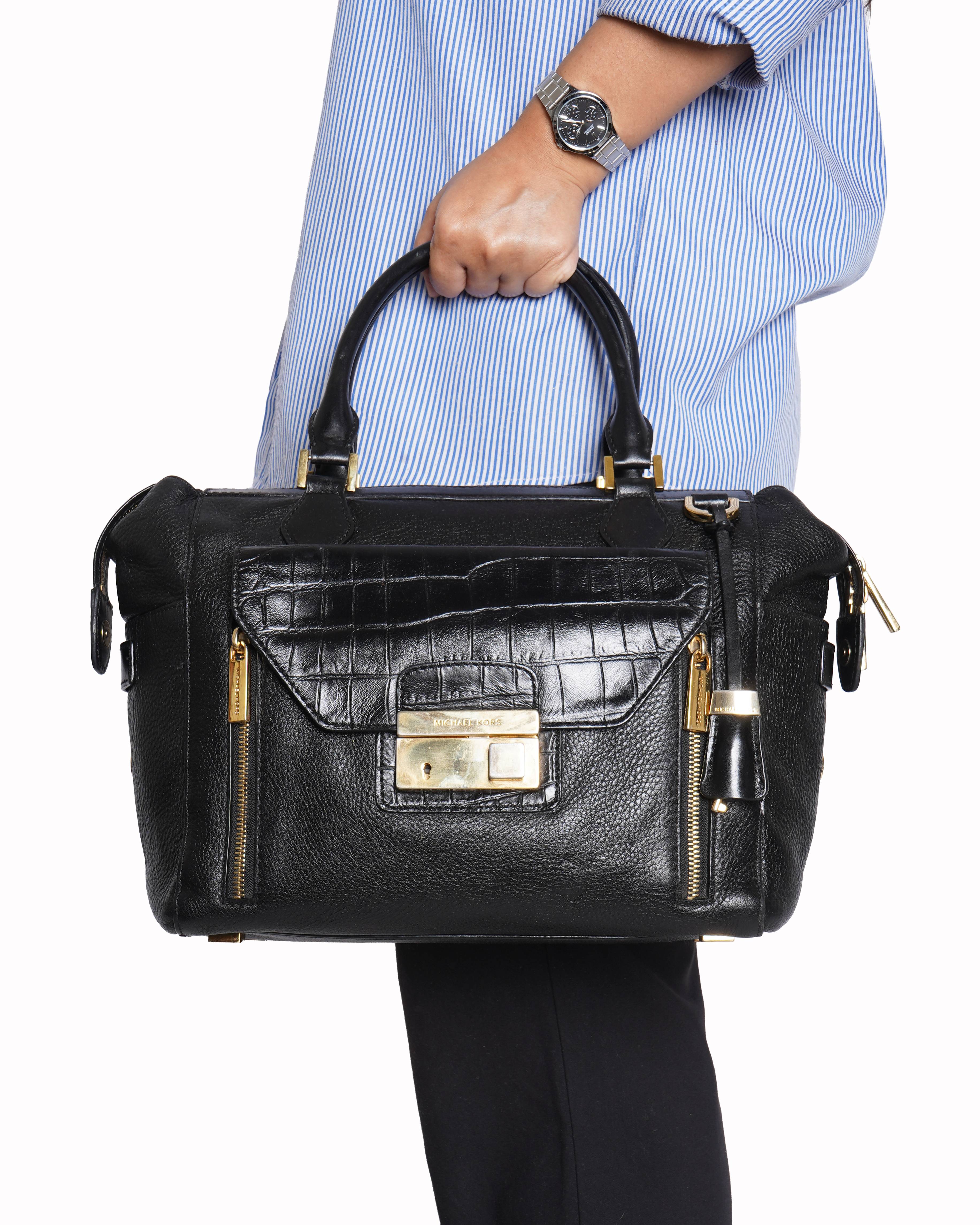 Michael Kors Black Pebbled Leather Satchel