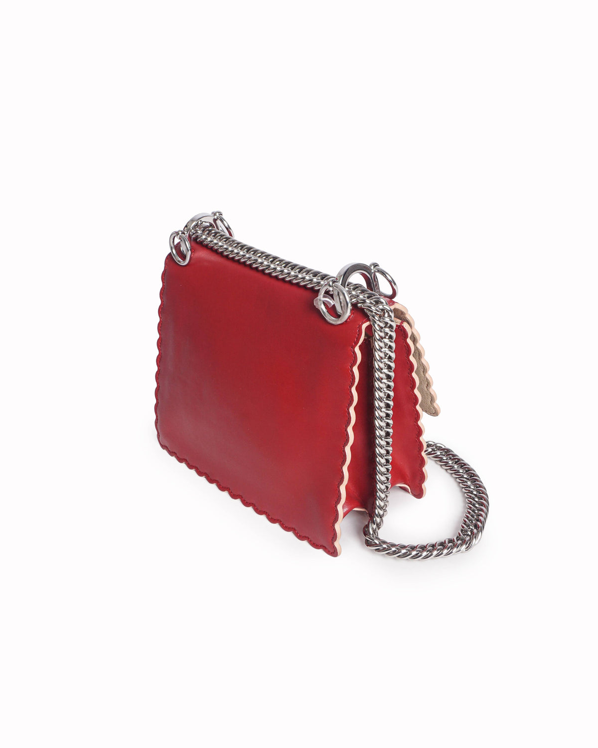 Fendi Small Red Leather Kan I Scalloped Shoulder Bag
