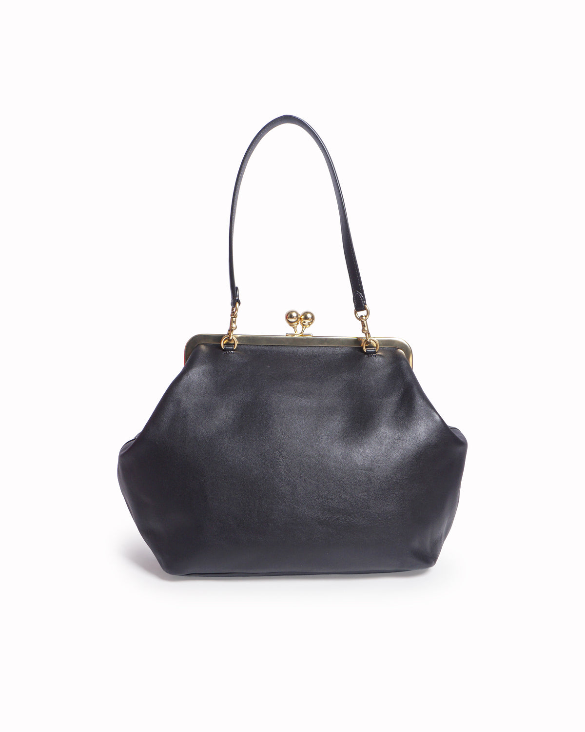 Coach Black Glovetanned Leather Large Kisslock Frame Bag