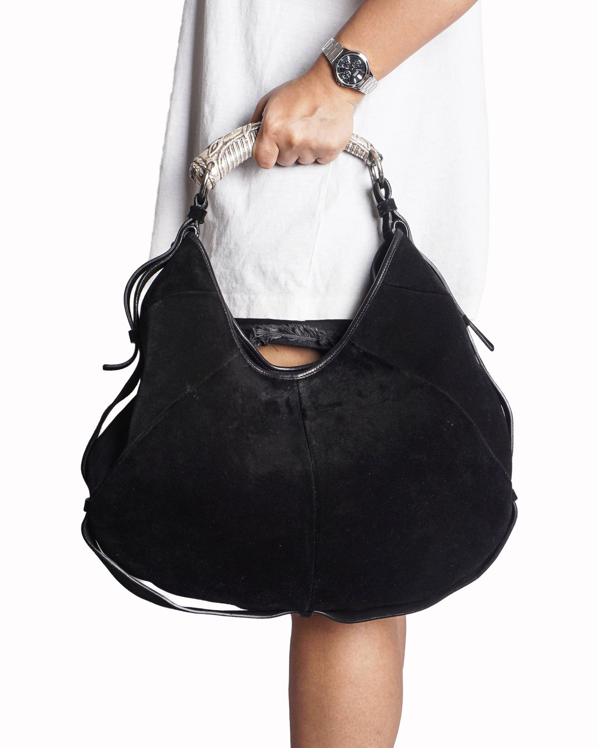 Yves Saint Laurent Black Suede Mombasa Hobo Bag