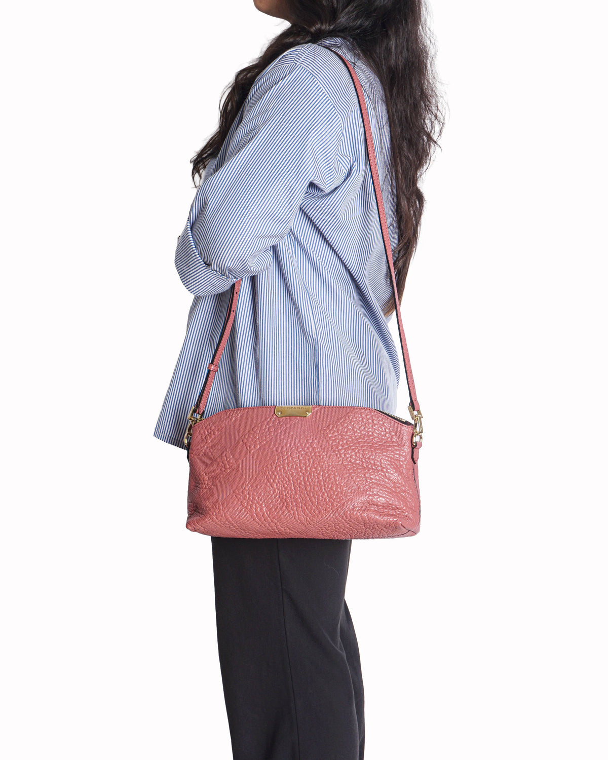 Burberry Chichester Coral Pink Embossed Leather Crossbody Bag