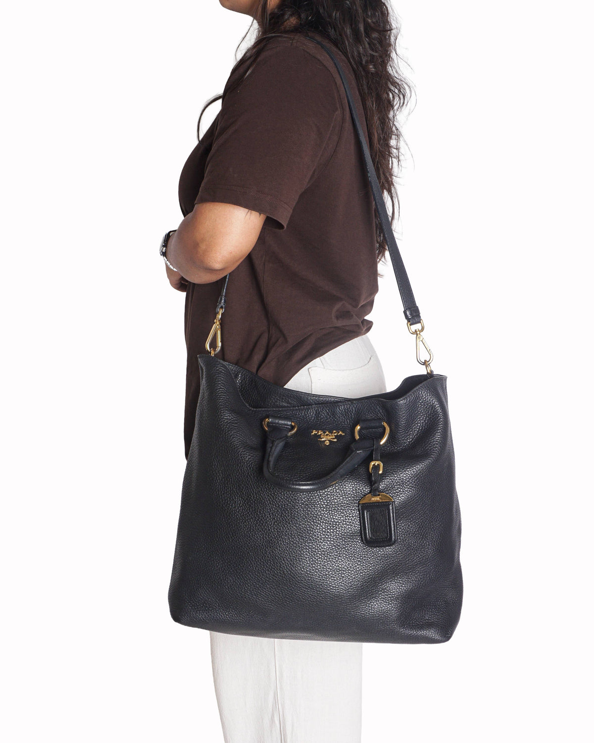 Prada Black Vitello Daino Leather Shopping Tote