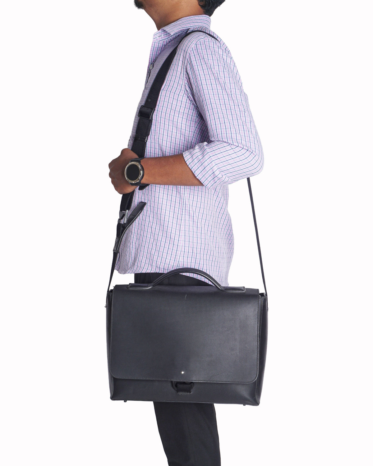 Montblanc Black Cross-Grain Leather Flap Briefcase