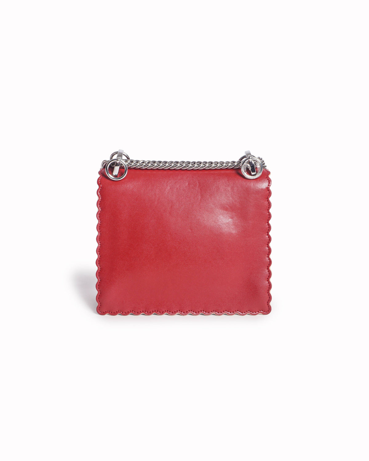 Fendi Small Red Leather Kan I Scalloped Shoulder Bag