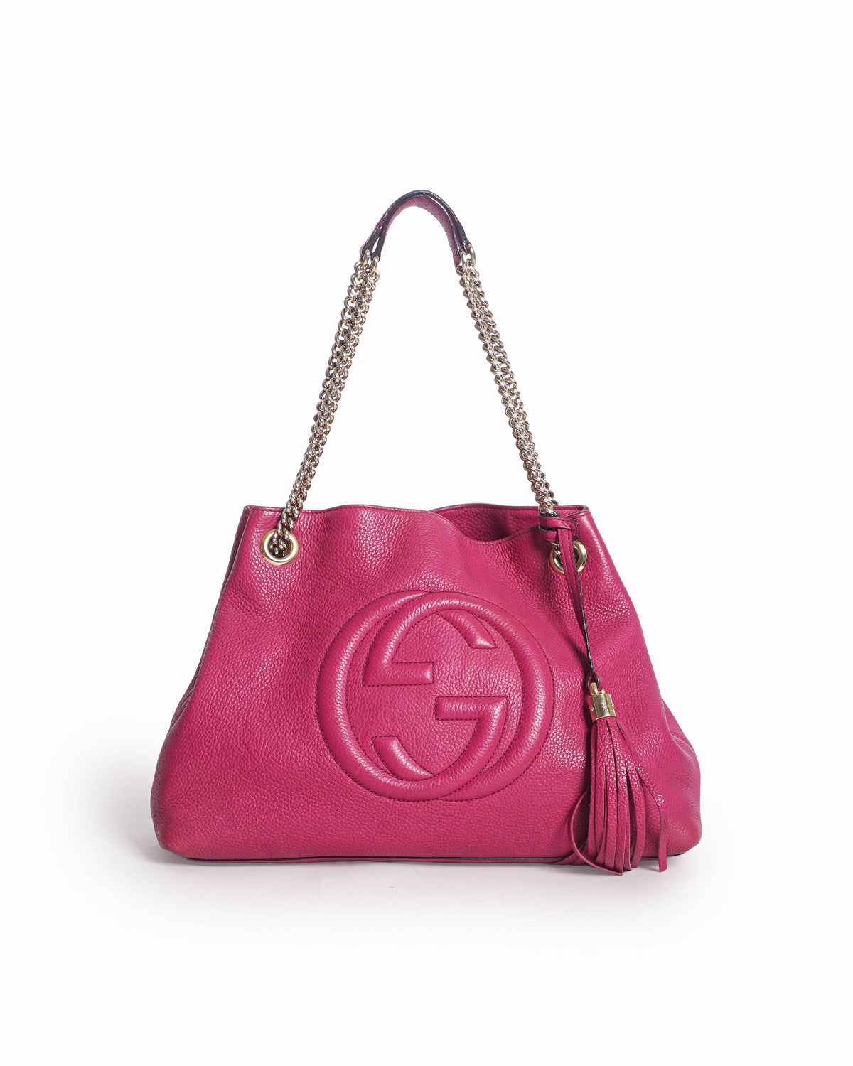 Gucci Fuchsia Pink Pebbled Leather Soho Interlocking G Chain Tote