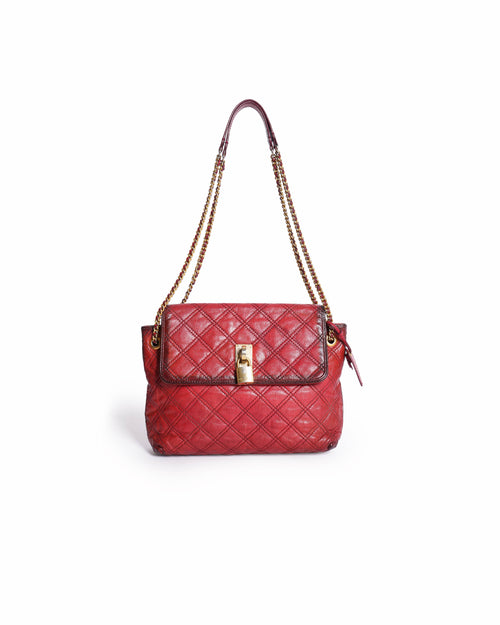 Marc Jacobs Red Quilted Leather Large Single Flap Shoulder Bag