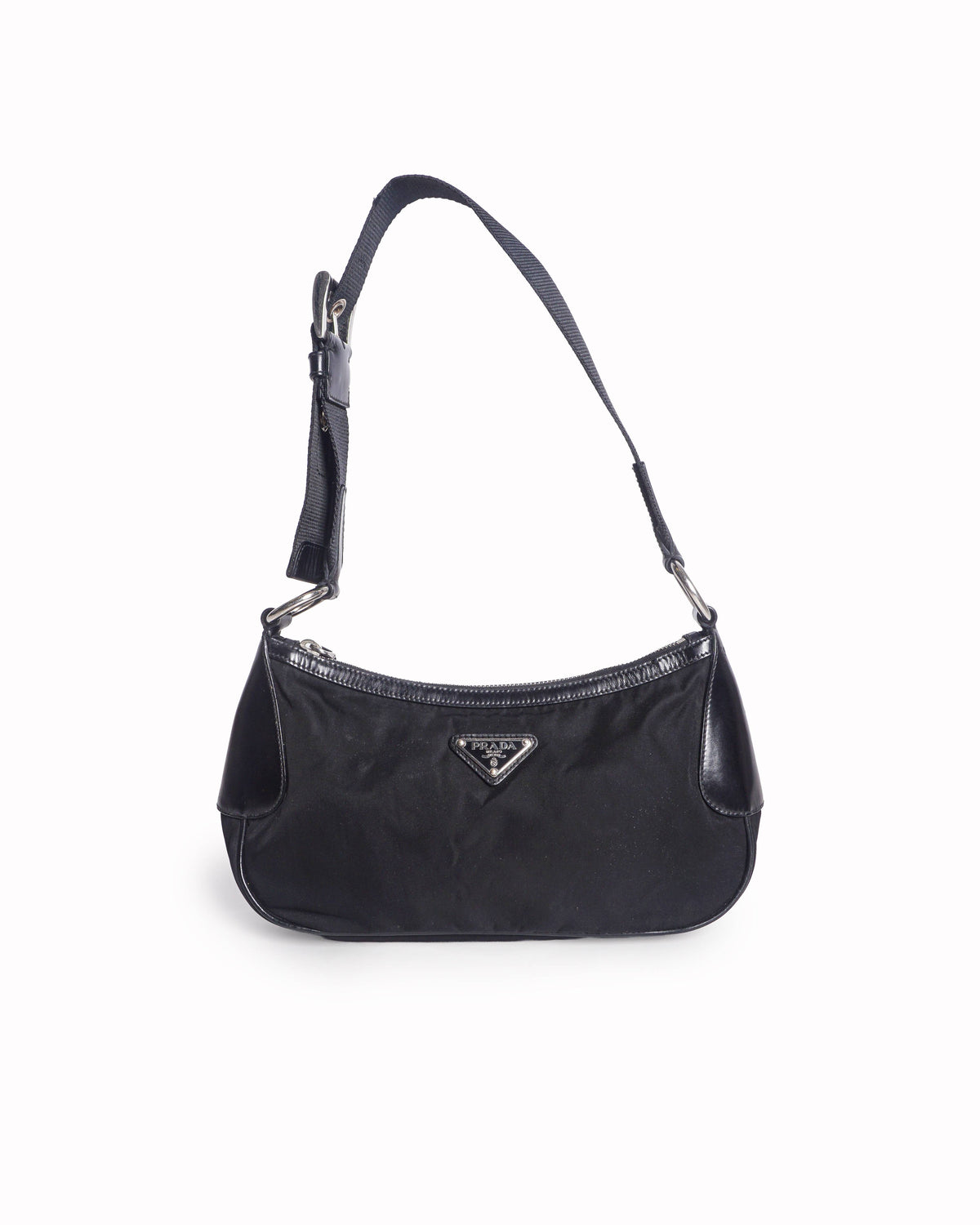 Prada Black Re-Nylon Enamel Triangle Logo Shoulder Bag