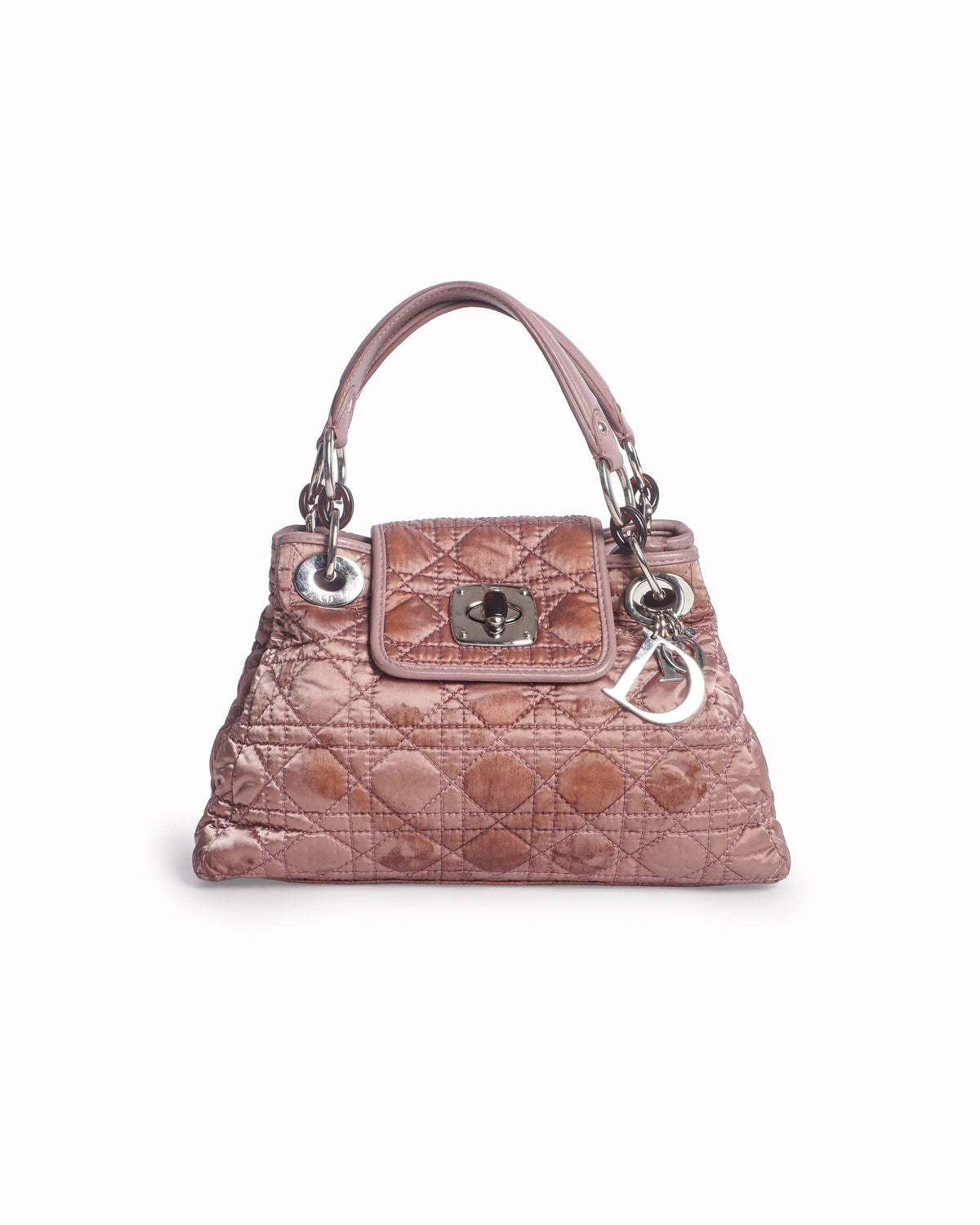Dior Coral Pink Quilted Cannage Satin Charming Lock Satchel