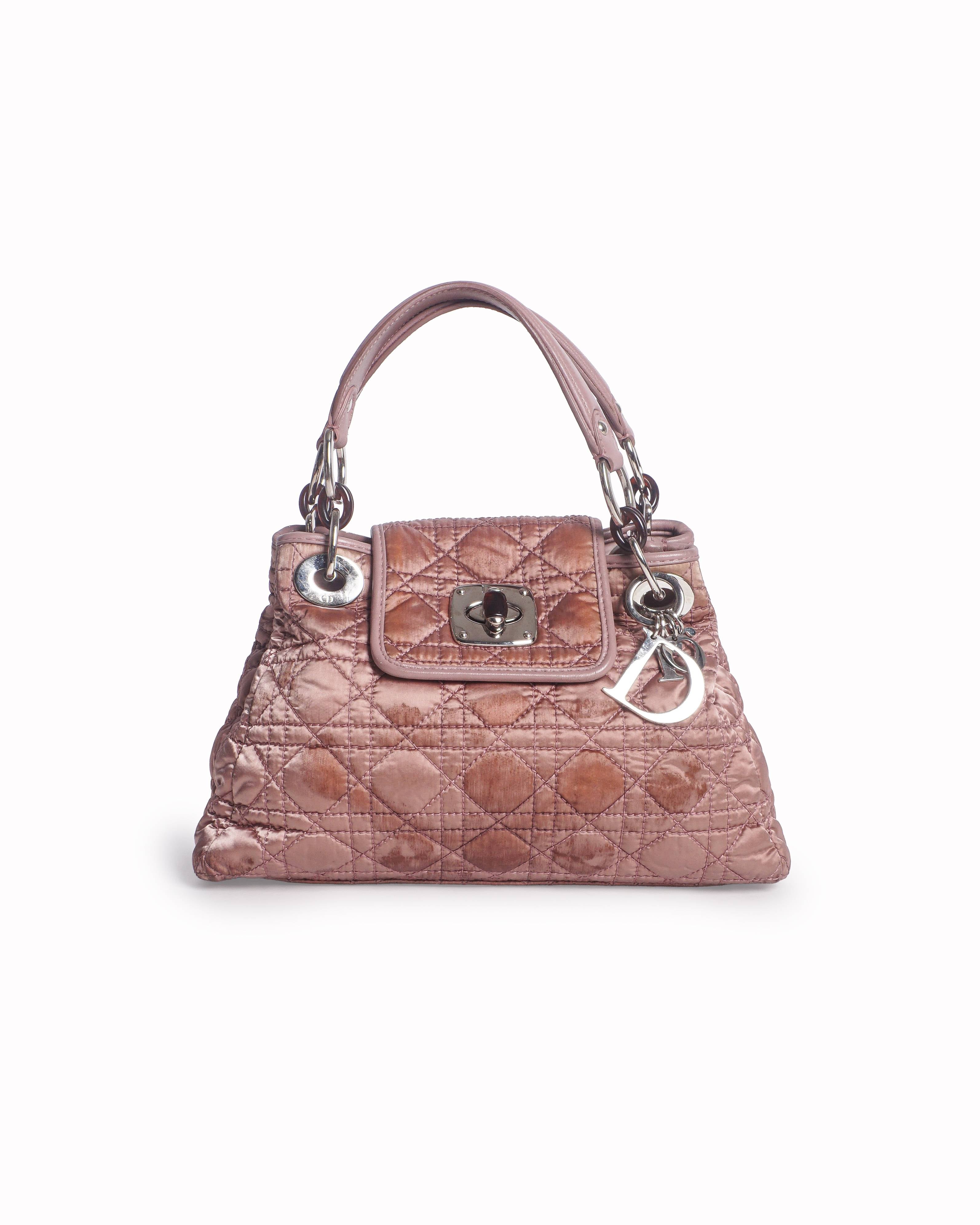 Dior Coral Pink Quilted Cannage Satin Charming Lock Satchel