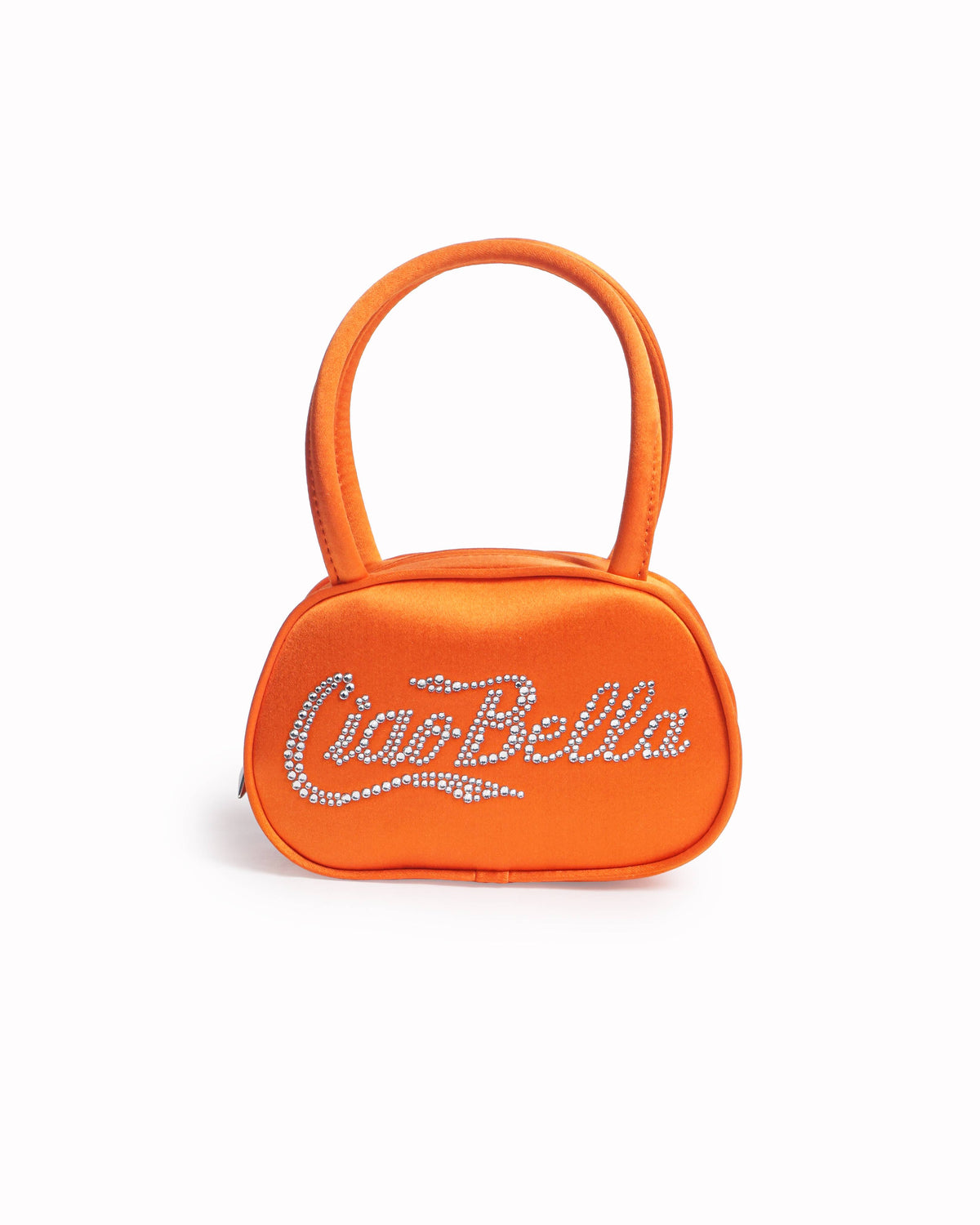 Amina Muaddi Supermini Ciao Bella Orange Satin Top Handle Bag