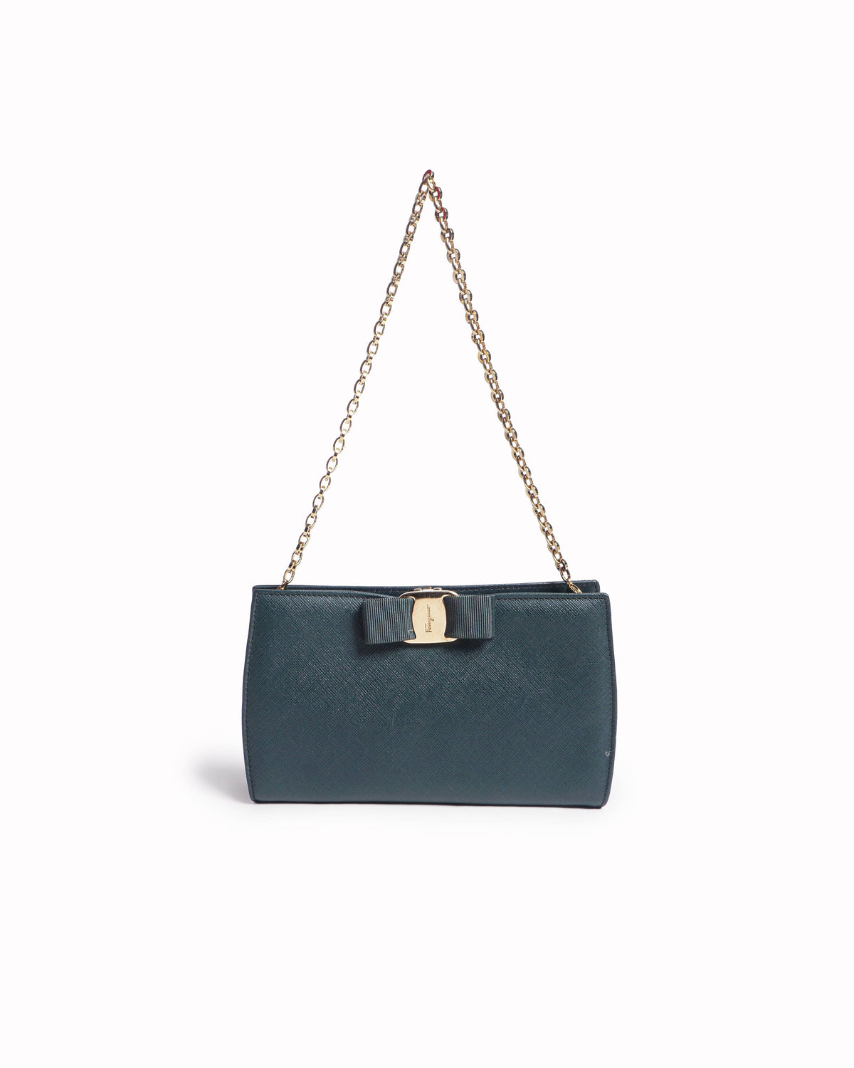 Salvatore Ferragamo Dark Green Saffiano Vara Bow Chain Bag