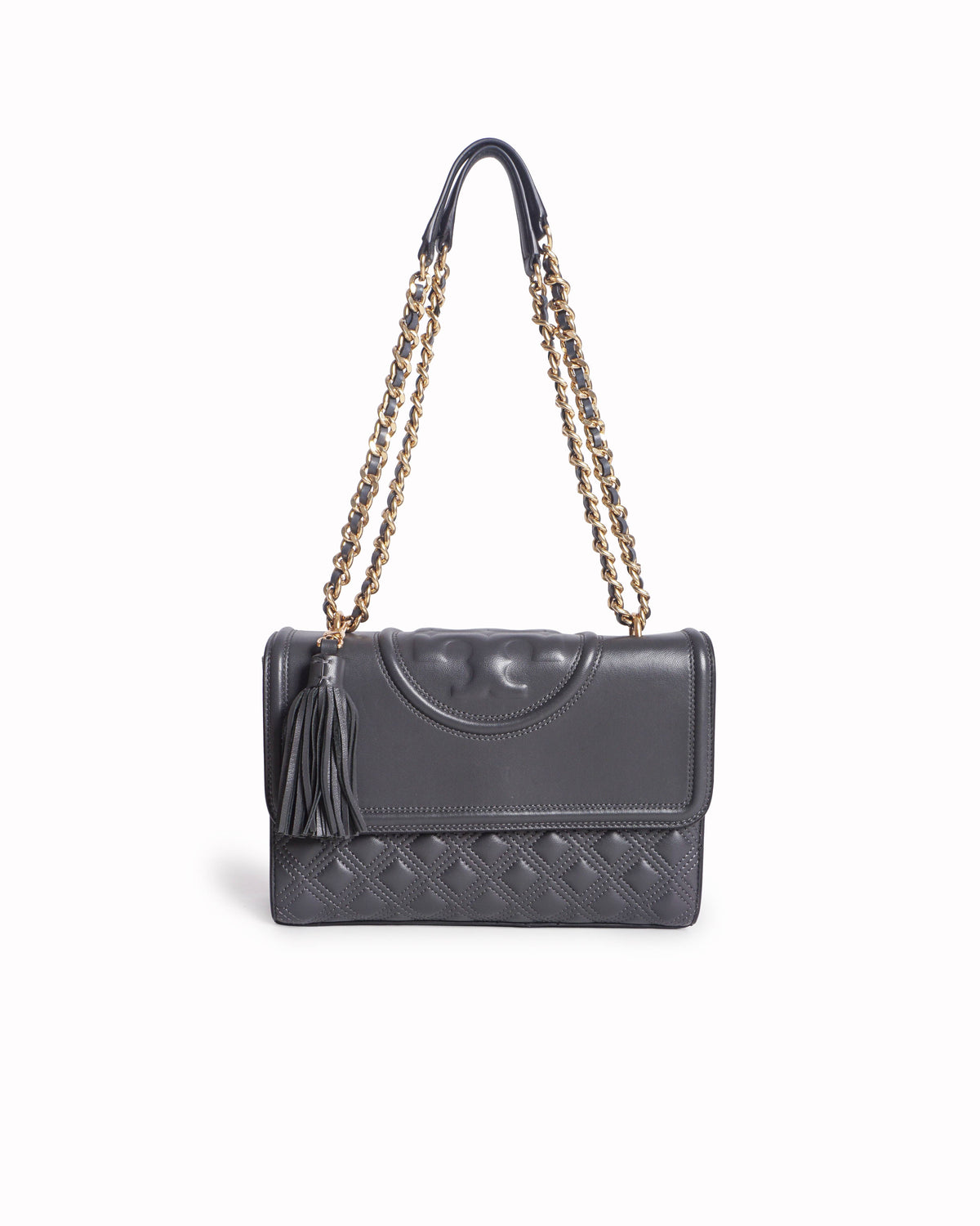 Tory Burch Grey Quilted Leather Fleming Convertible Shoulder Bag