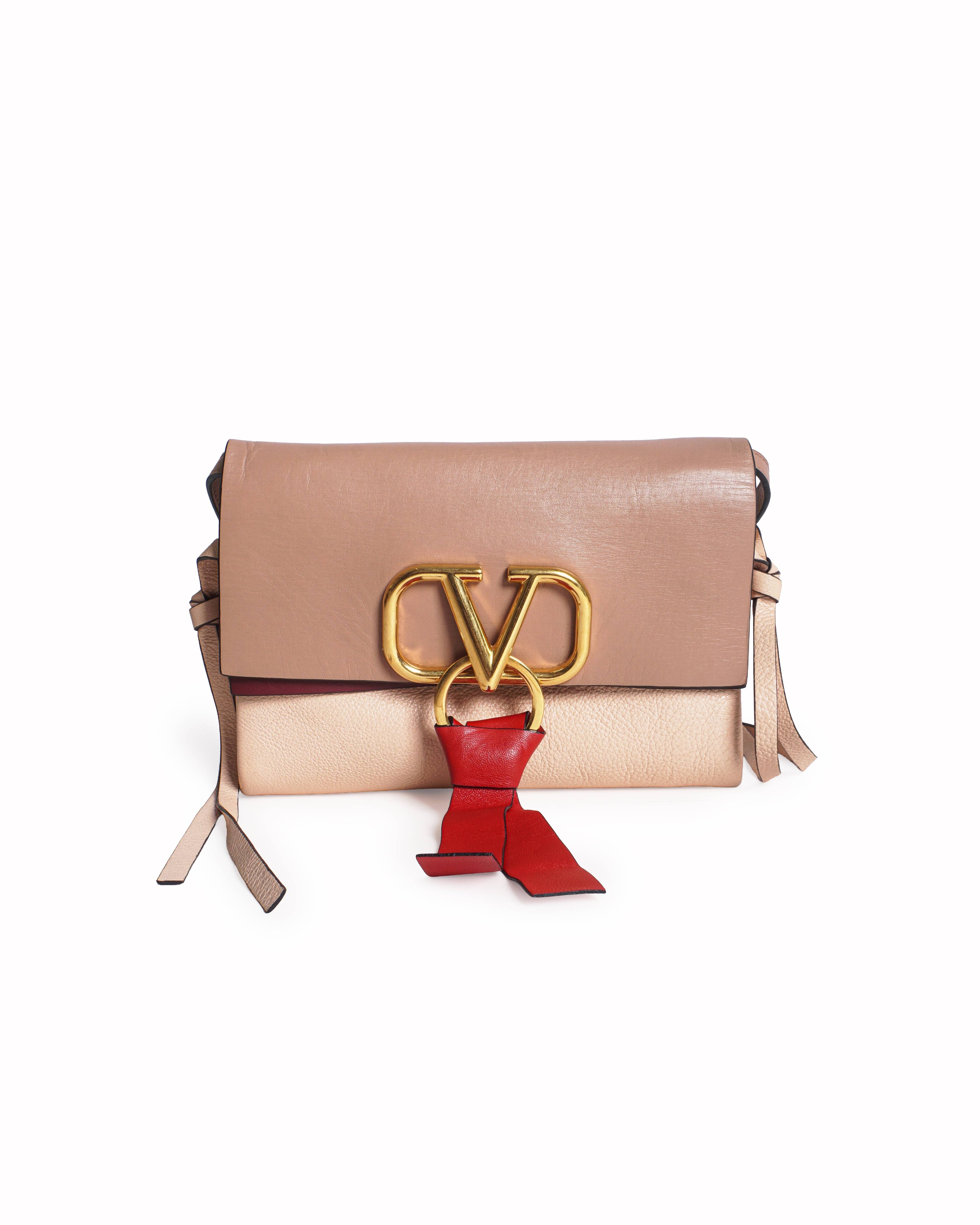 Valentino Tri Color Leather Small VRing Flap Shoulder Bag