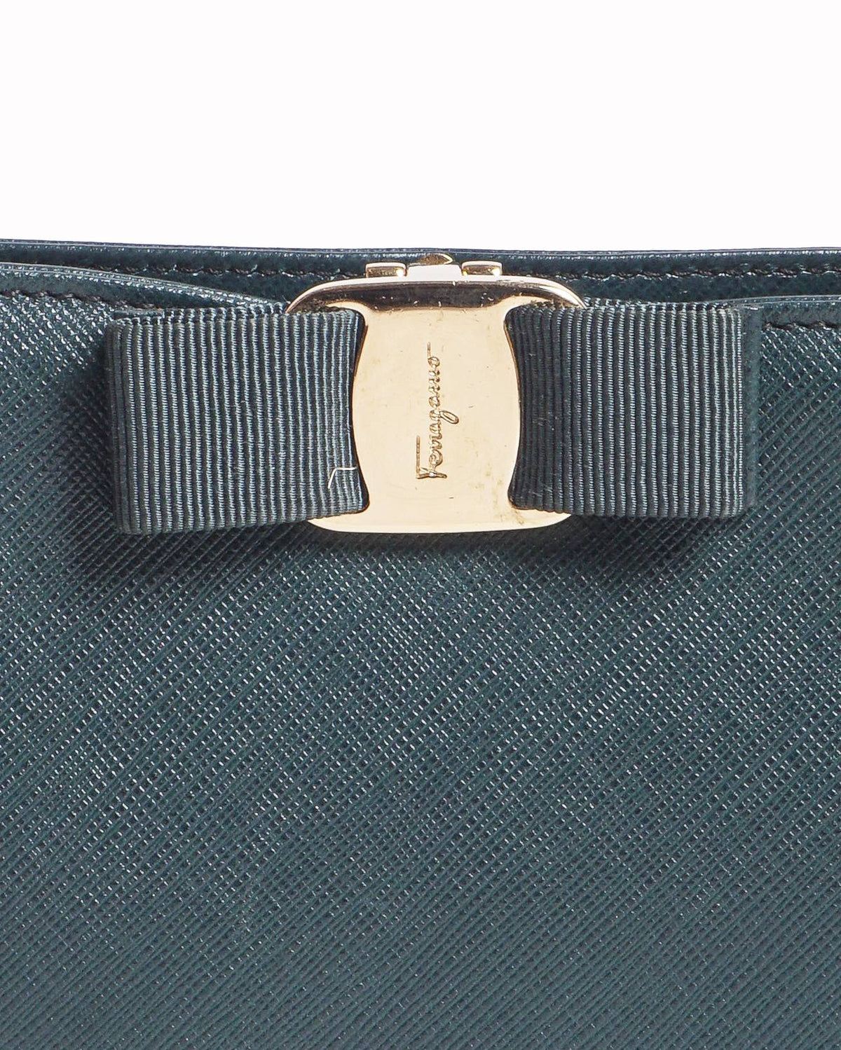 Salvatore Ferragamo Dark Green Saffiano Vara Bow Chain Bag