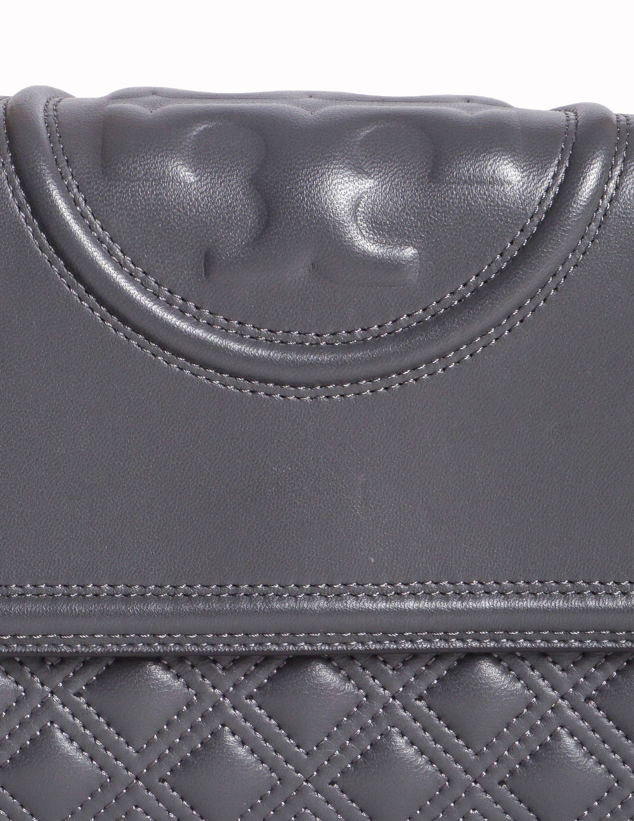 Tory Burch Grey Quilted Leather Fleming Convertible Shoulder Bag