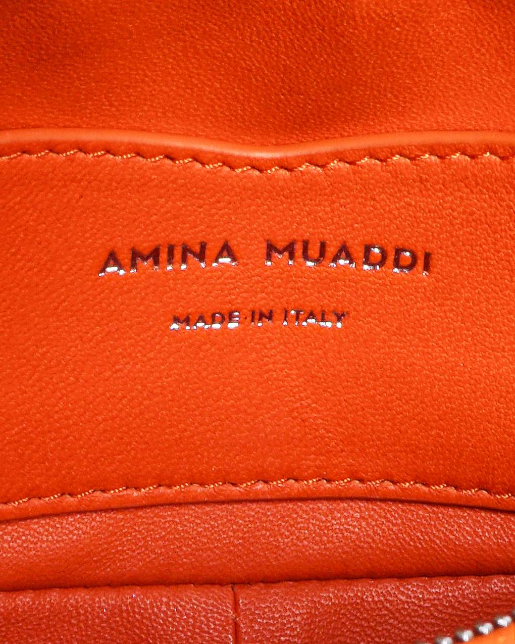 Amina Muaddi Supermini Ciao Bella Orange Satin Top Handle Bag