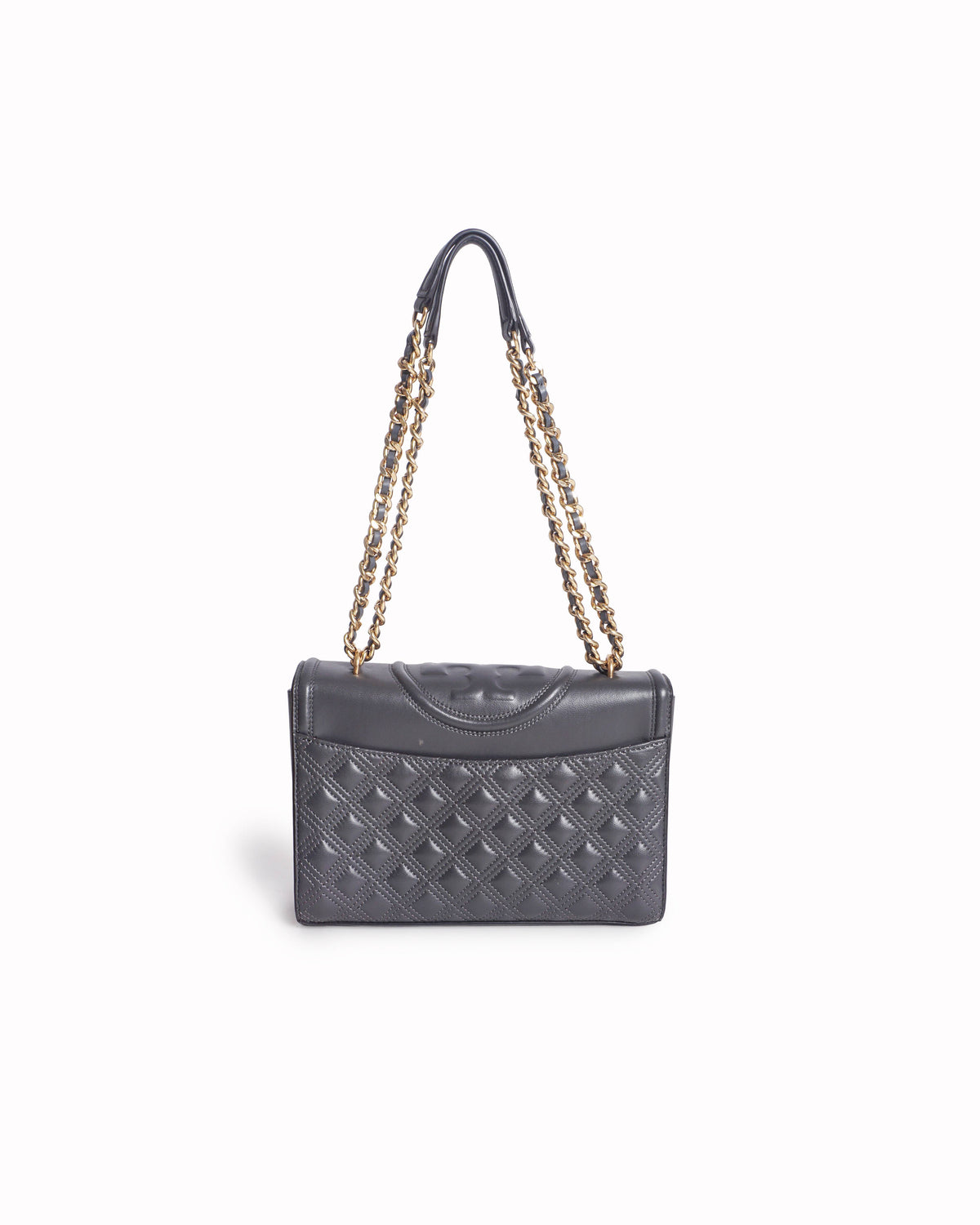 Tory Burch Grey Quilted Leather Fleming Convertible Shoulder Bag