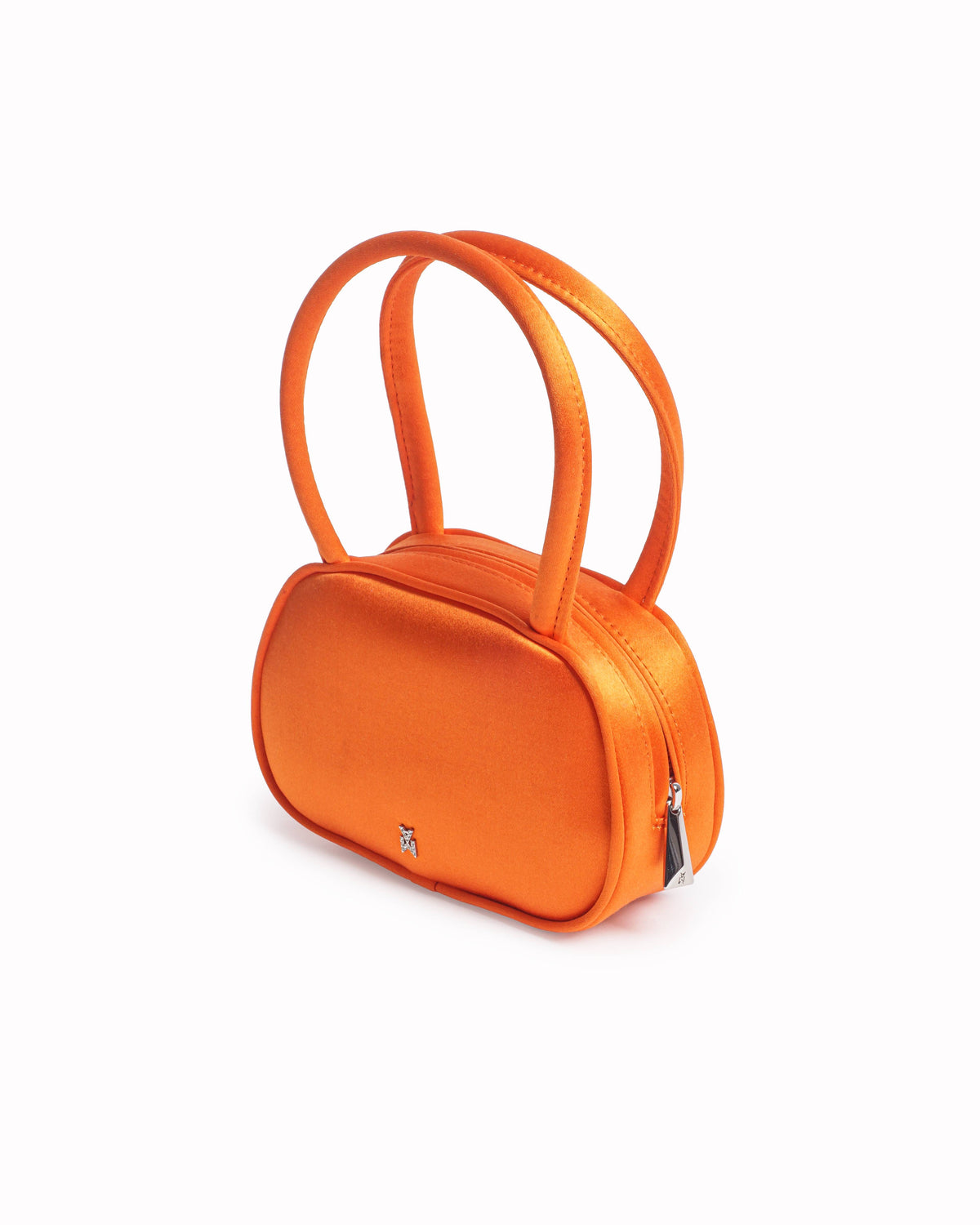 Amina Muaddi Supermini Ciao Bella Orange Satin Top Handle Bag