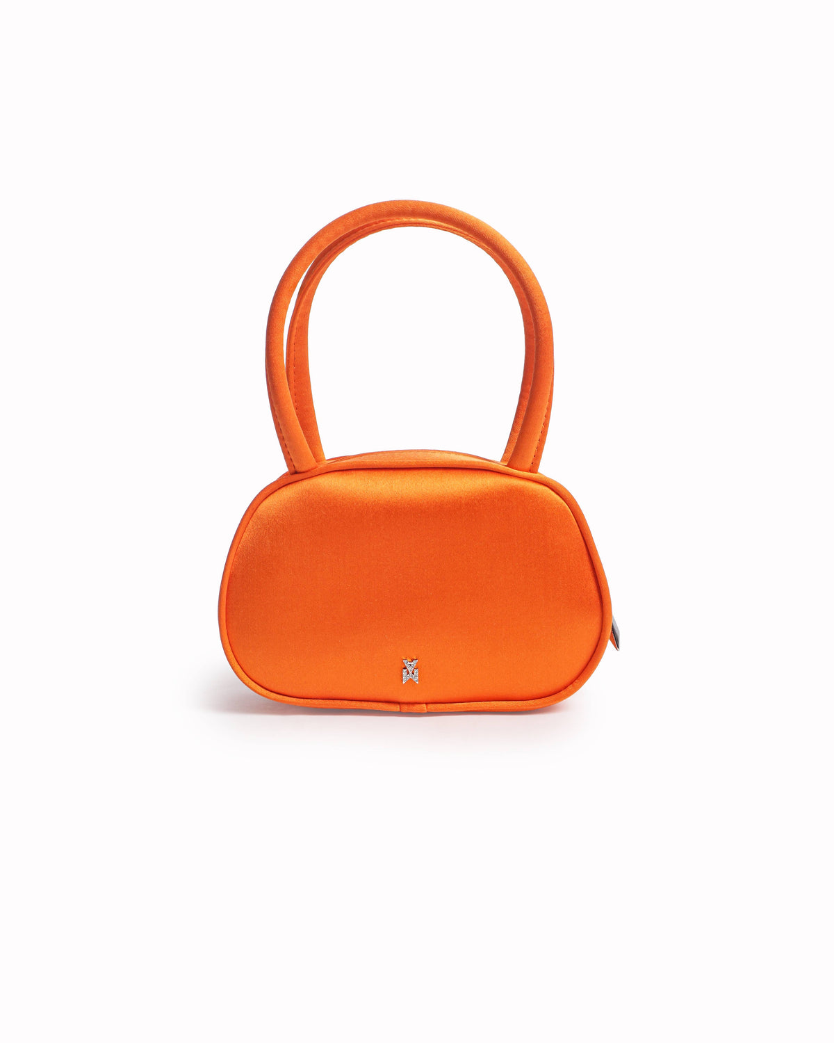 Amina Muaddi Supermini Ciao Bella Orange Satin Top Handle Bag