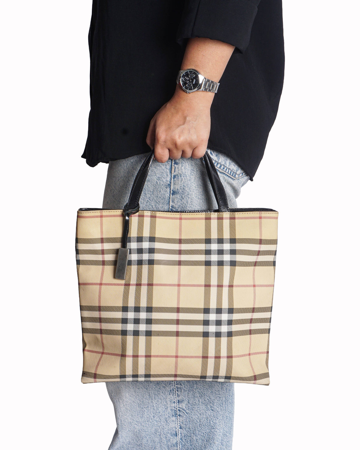 Burberry Nova Check Canvas & Patent Leather Small Tote