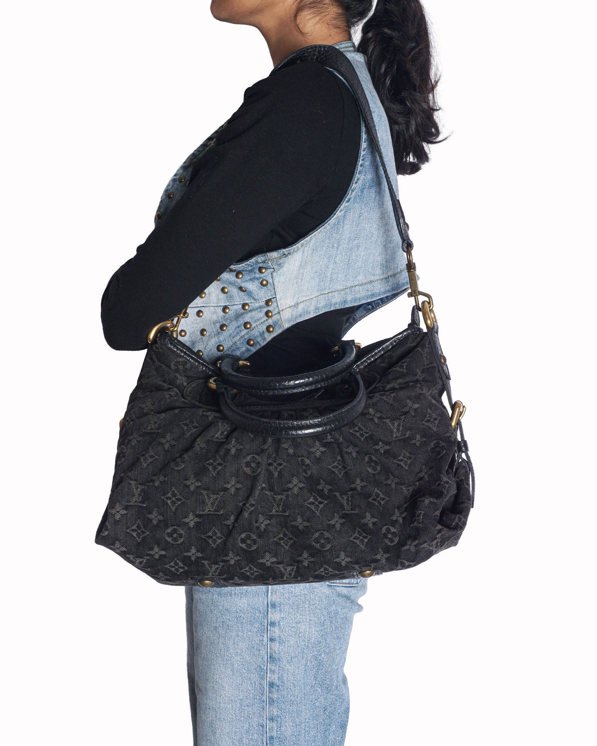 Louis Vuitton Black Monogram Denim Neo Cabby MM Bag