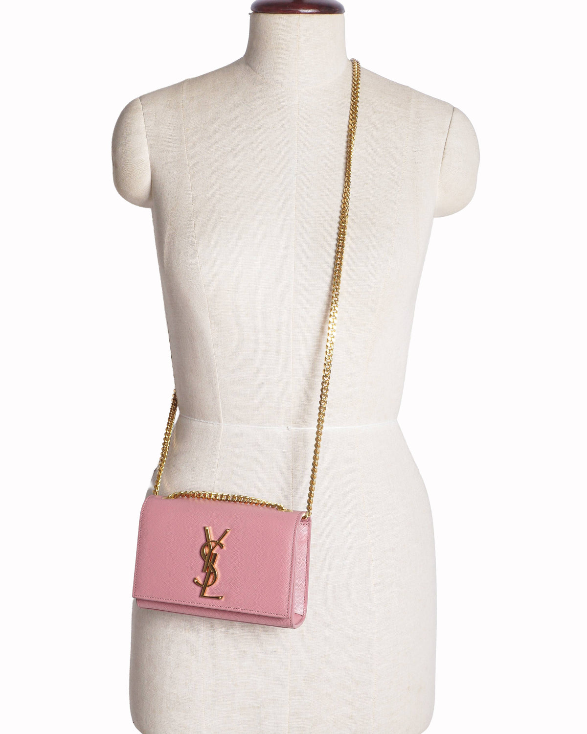 Saint Laurent Small Pink Grain de Poudre Kate Crossbody Bag