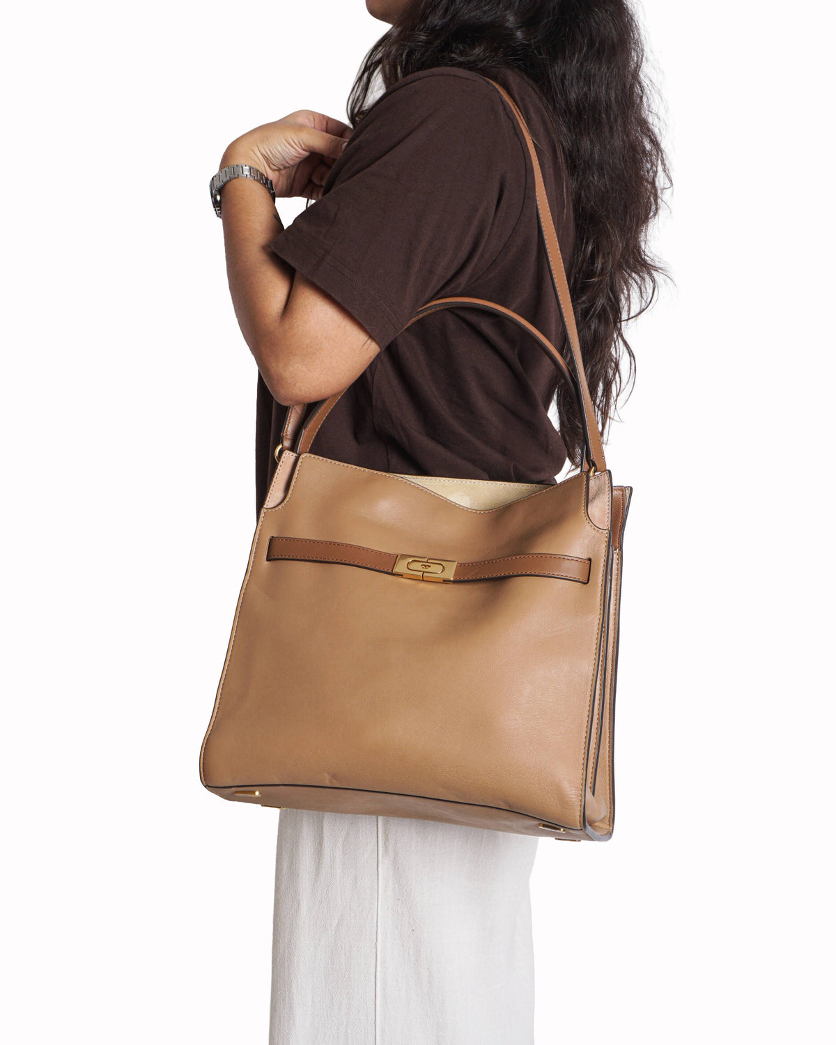 Tory Burch Lee Radziwill Tan Leather Double Bag