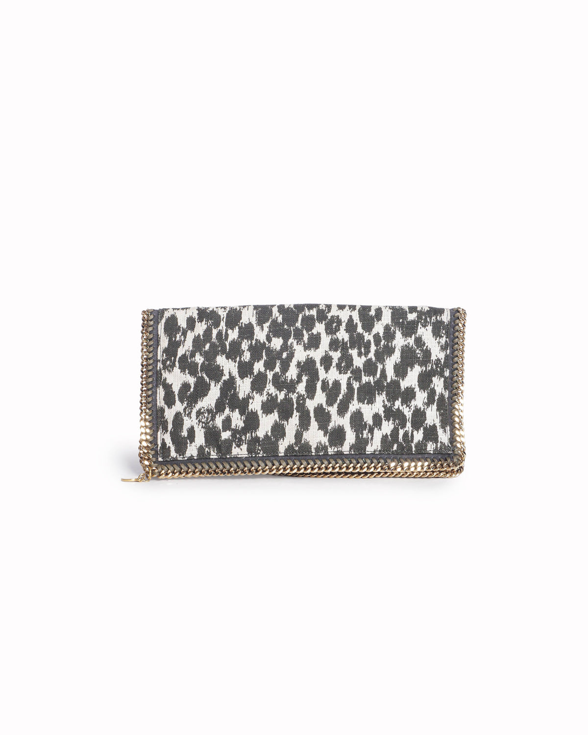 Stella McCartney Linen Leopard Small Falabella Black White Fold Over Wallet