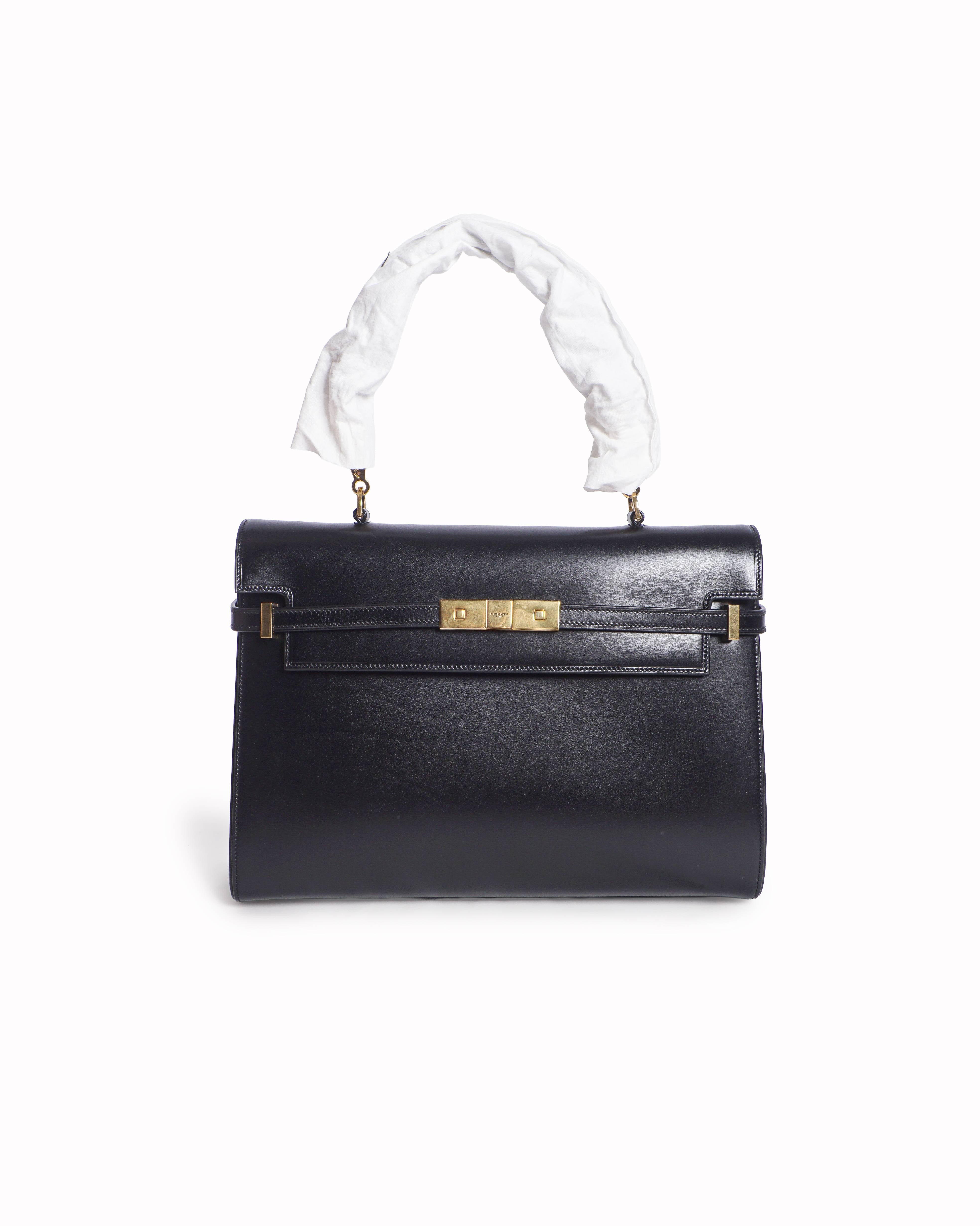 Saint Laurent Medium Manhattan Black Leather Flap Satchel Bag