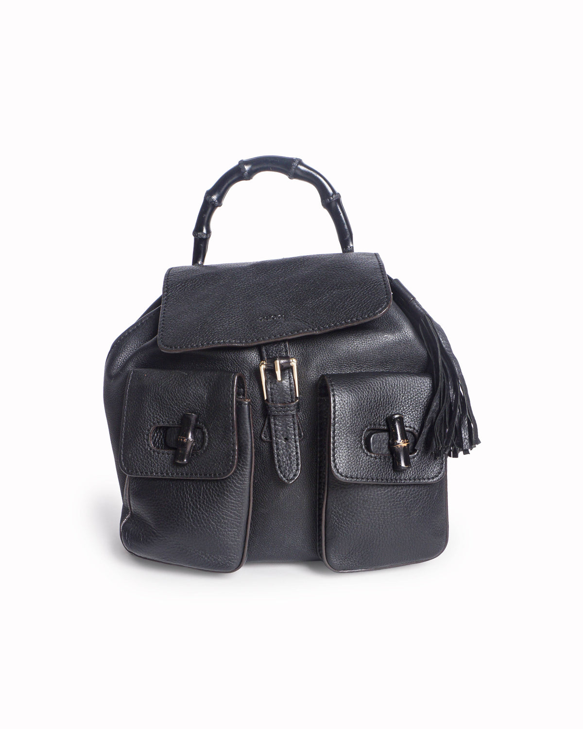 Gucci Black Pebbled Leather Bamboo Tassel Backpack