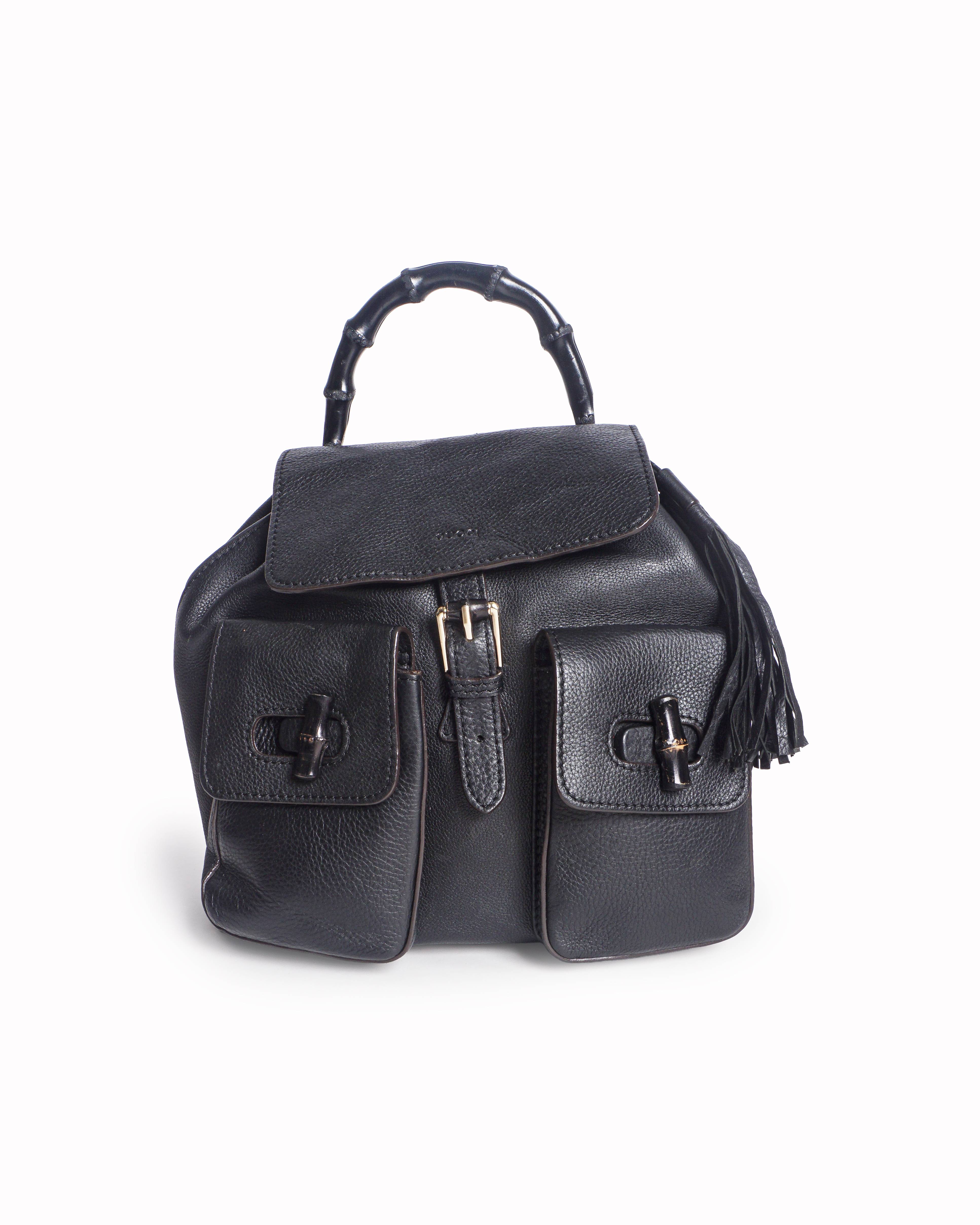 Gucci Black Pebbled Leather Bamboo Tassel Backpack