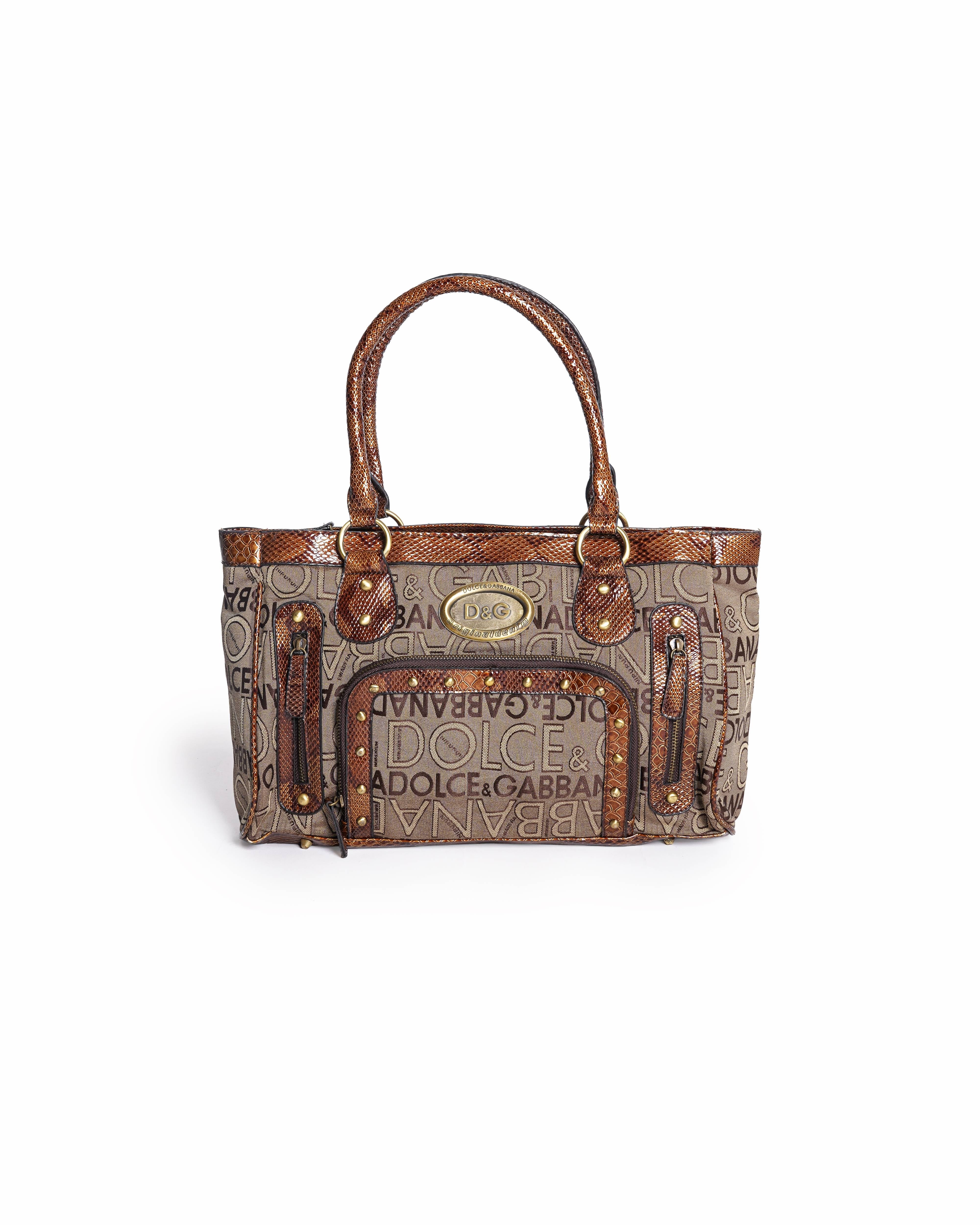 Vintage Dolce & Gabbana Monogram Canvas Studded Shoulder Bag