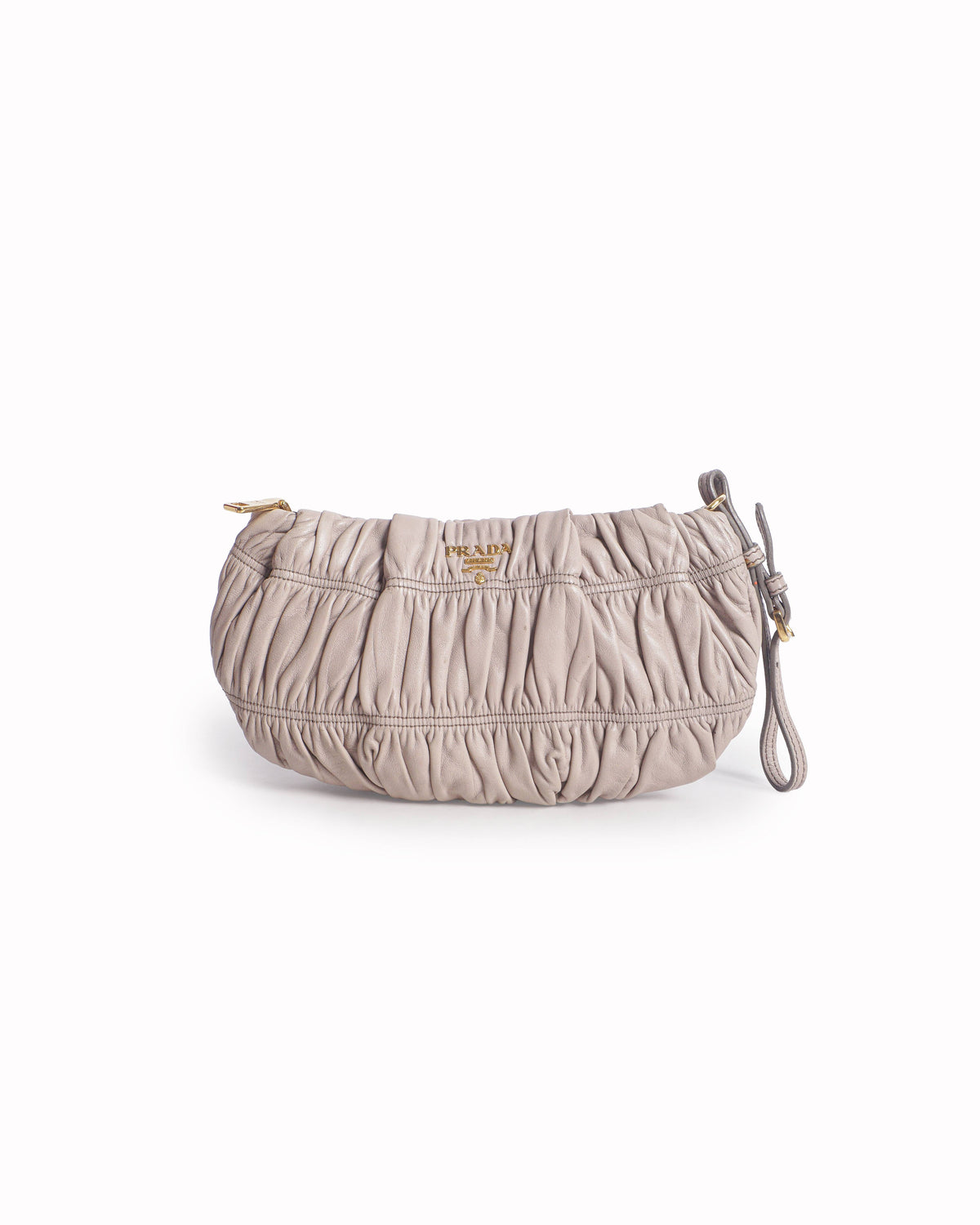 Prada Beige Gauffré Nappa Leather Wristlet Clutch