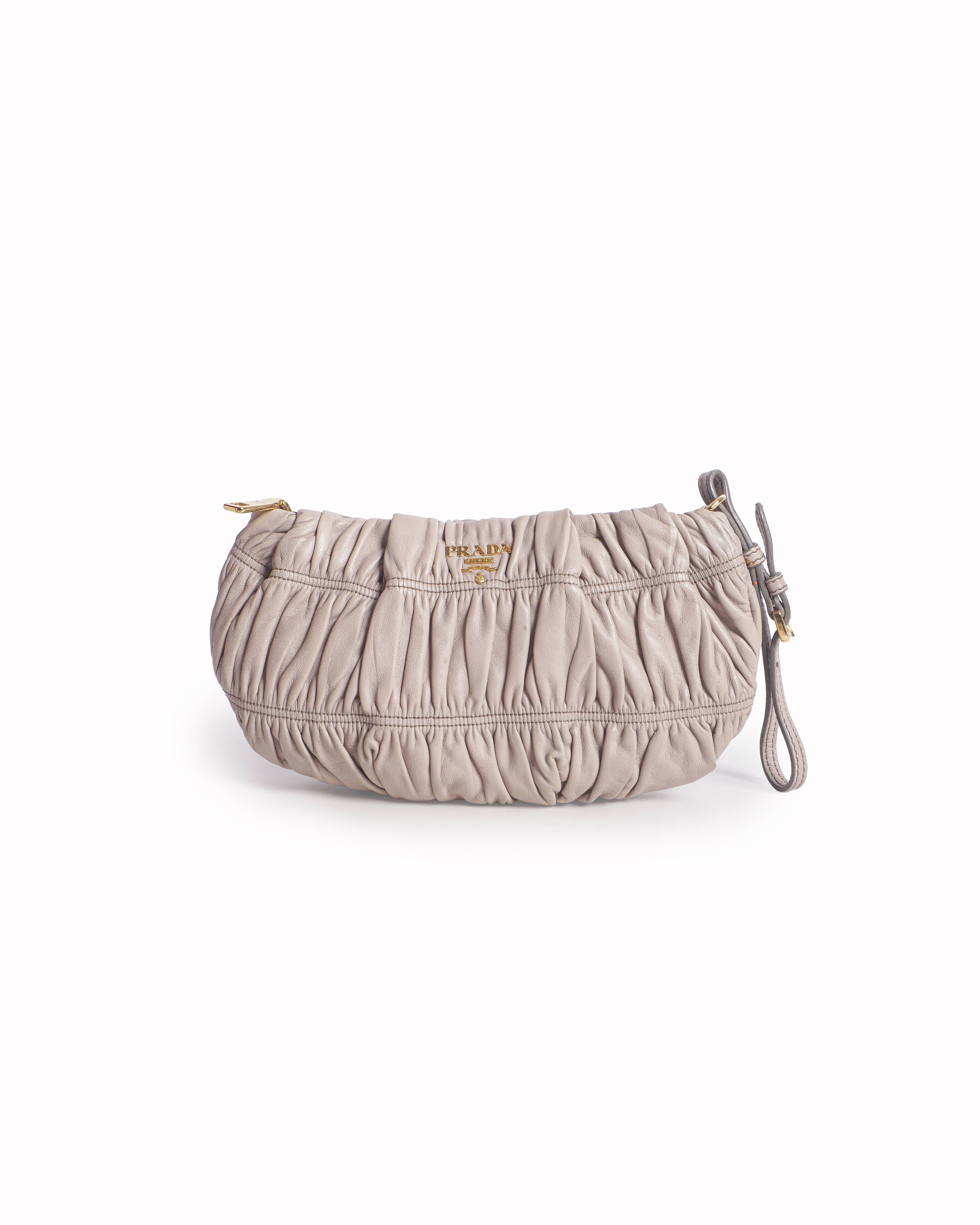 Prada Beige Gauffré Nappa Leather Wristlet Clutch