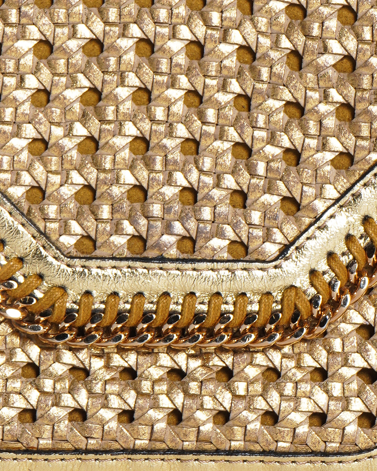 Stell McCartney Metallic Gold Wicker Faux leather Flabella Box Shoulder Bag
