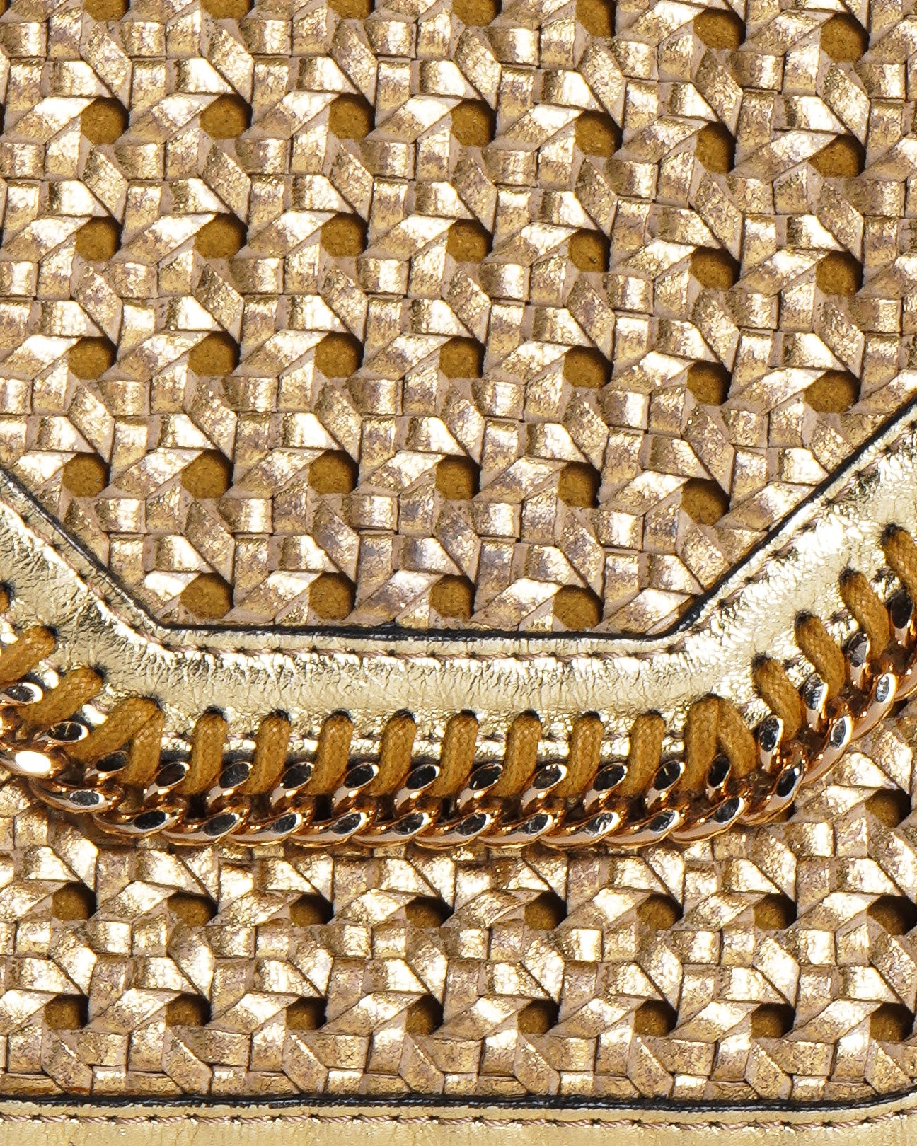Stell McCartney Metallic Gold Wicker Faux leather Flabella Box Shoulder Bag
