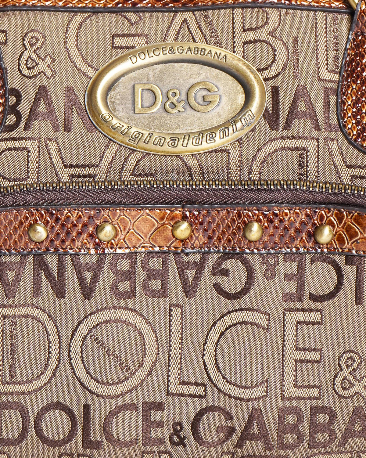 Vintage Dolce & Gabbana Monogram Canvas Studded Shoulder Bag