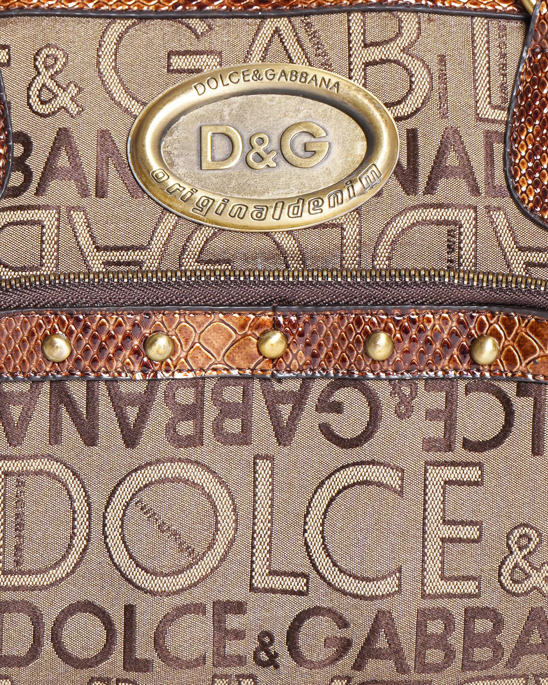 Vintage Dolce & Gabbana Monogram Canvas Studded Shoulder Bag