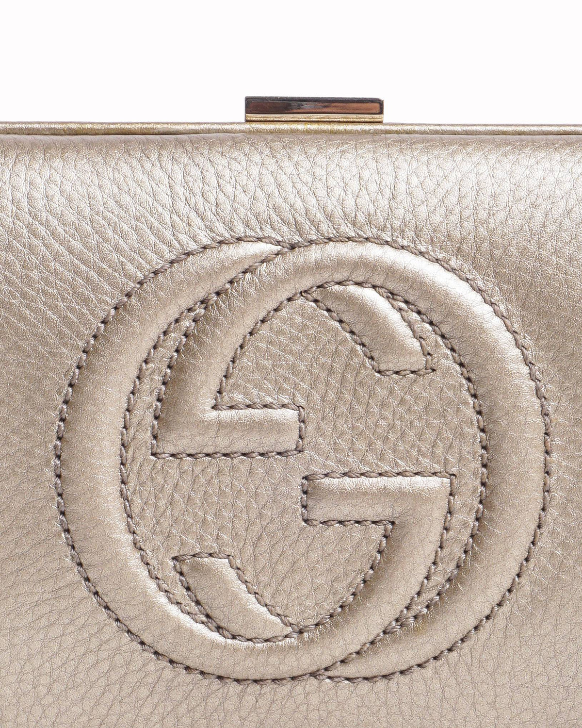 Gucci Metallic Champagne Gold Leather Soho GG Box Clutch