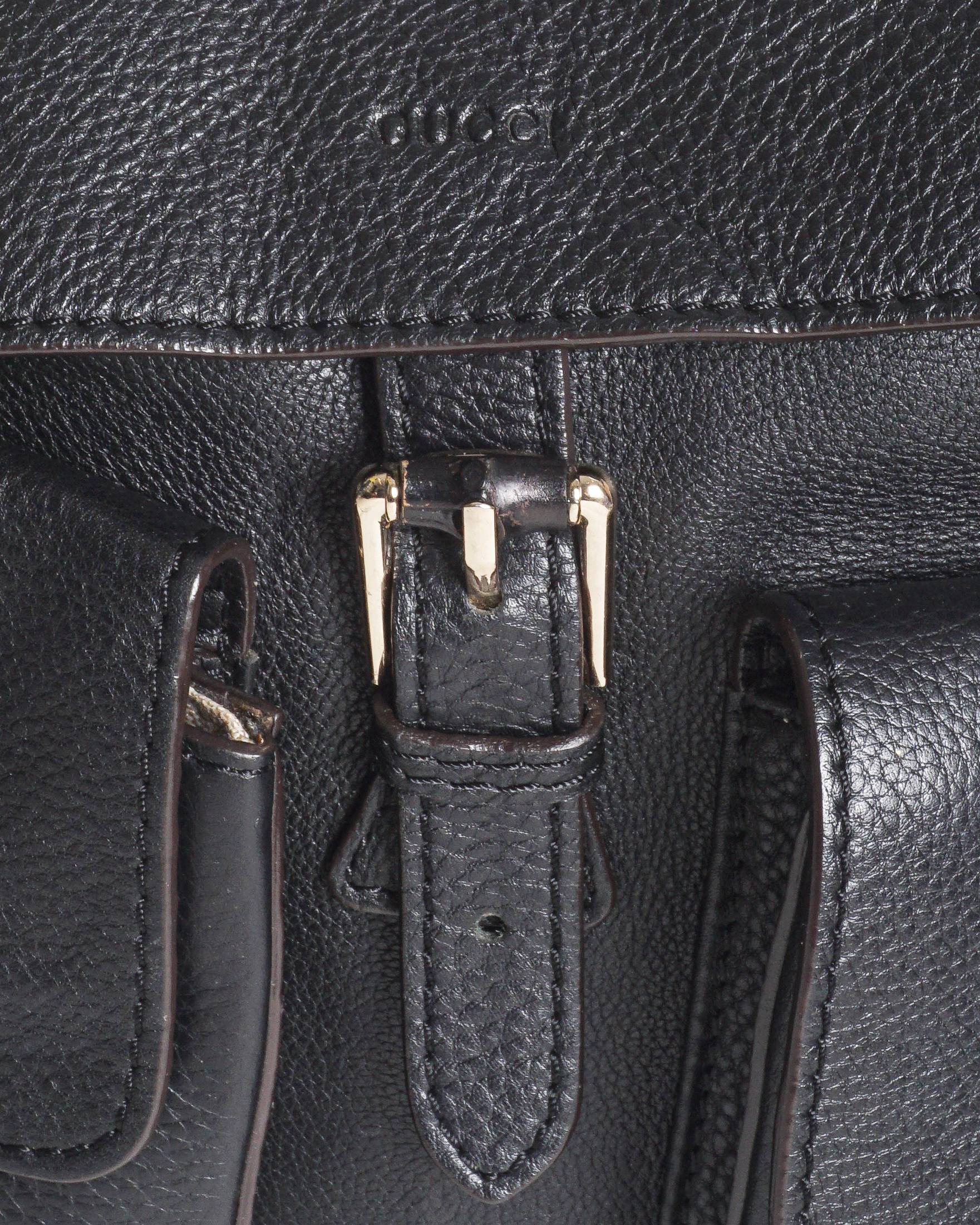 Gucci Black Pebbled Leather Bamboo Tassel Backpack