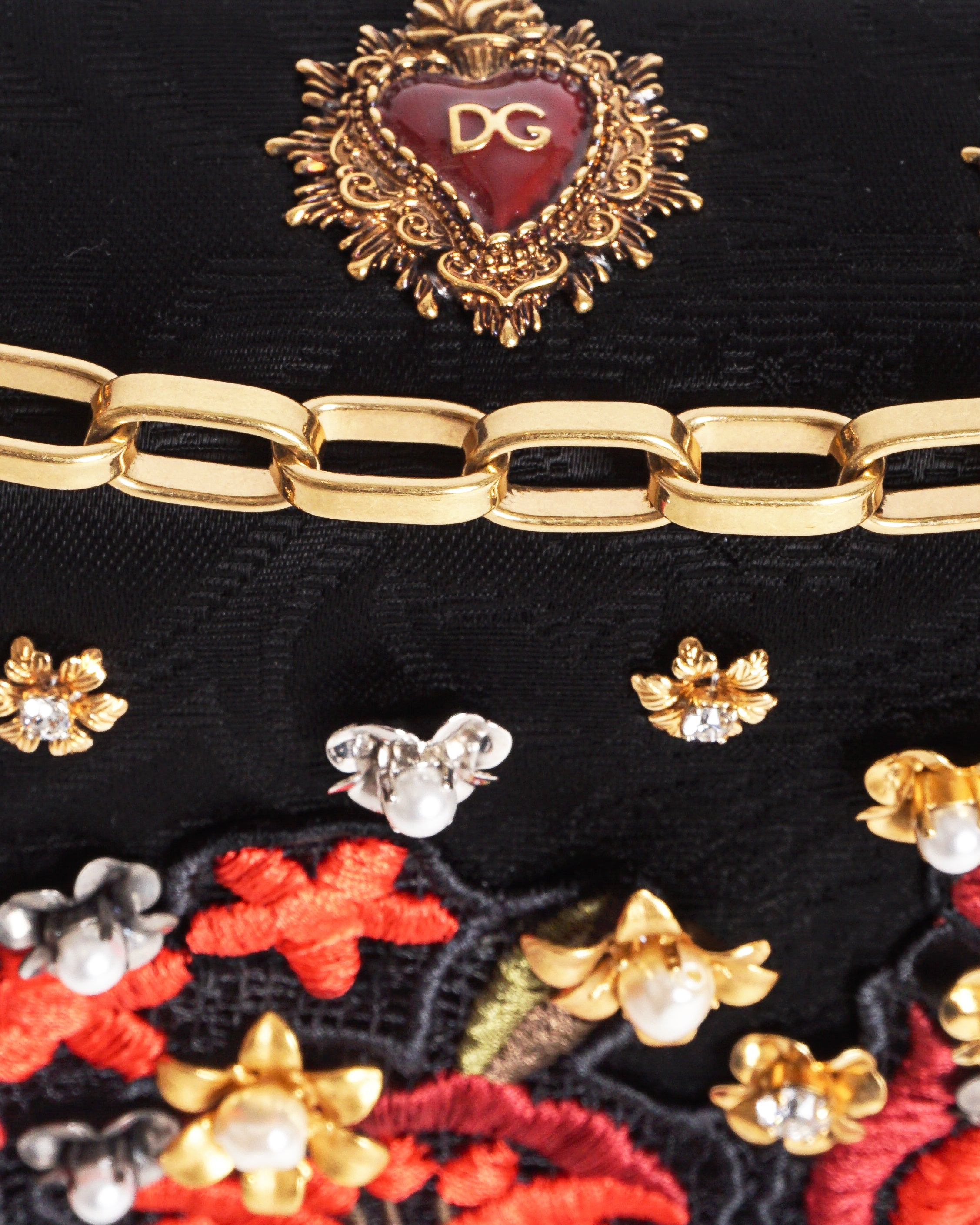 Dolce & Gabbana Black Rose Embellished Brocade Shoulder Bag