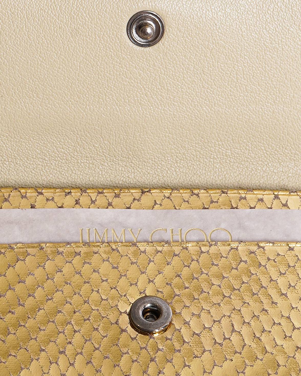 Jimmy Choo Gold Snakeskin Crystal Buckle Card Holder