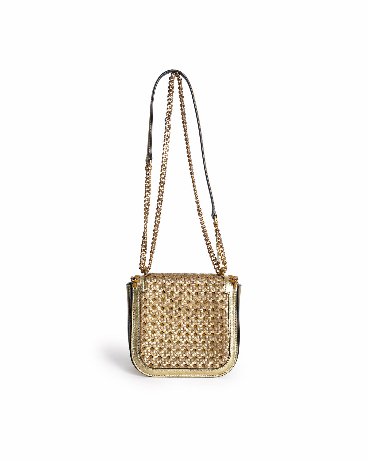 Stell McCartney Metallic Gold Wicker Faux leather Flabella Box Shoulder Bag