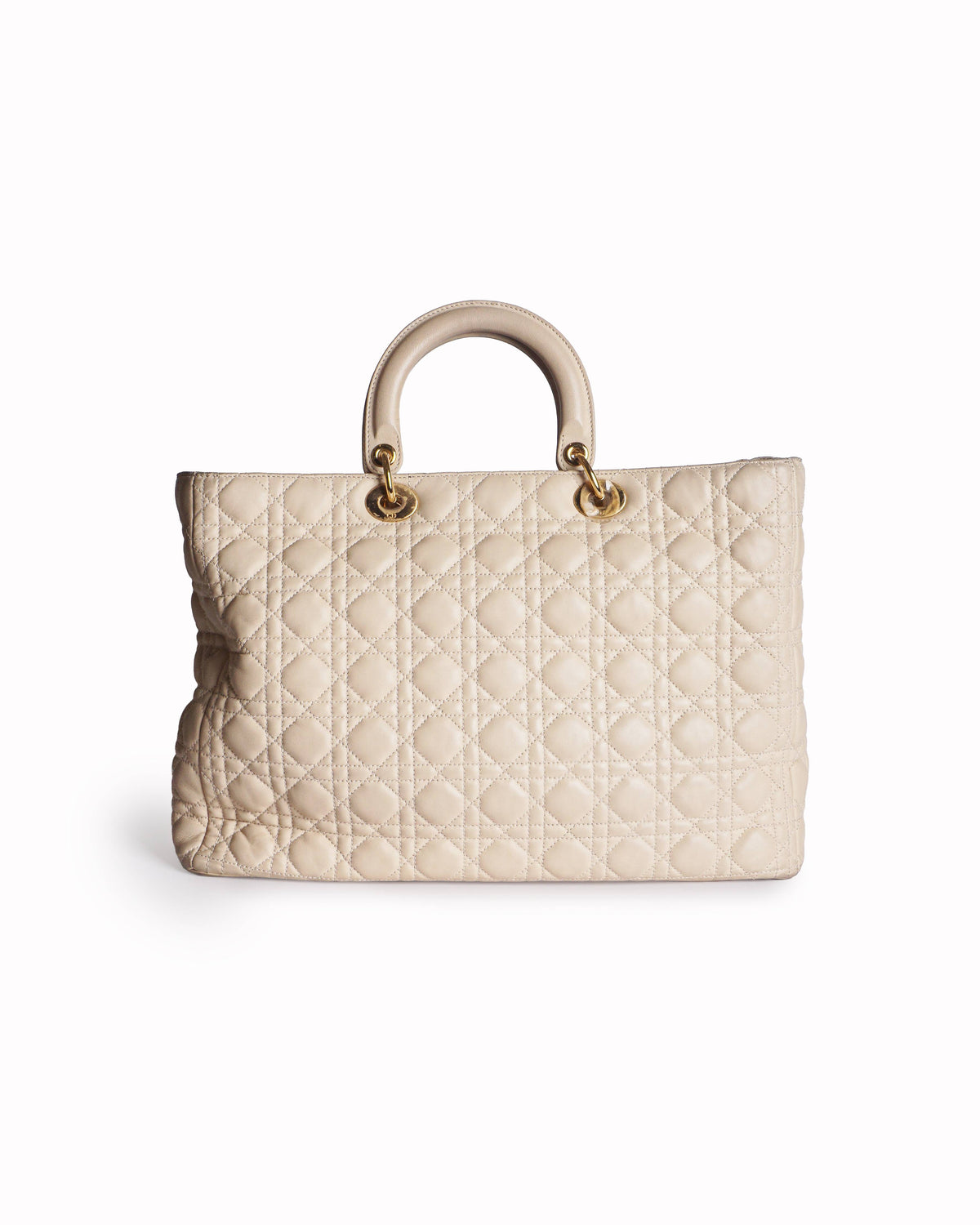 Christian Dior Cream Quilted Cannage Leather Large Top Handle Bag