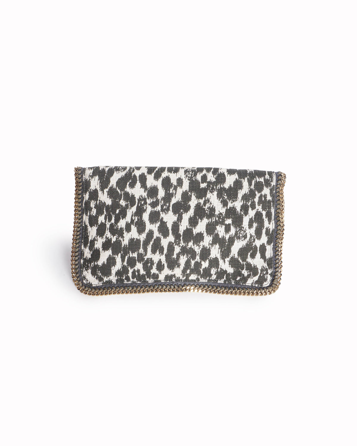 Stella McCartney Linen Leopard Small Falabella Black White Fold Over Wallet